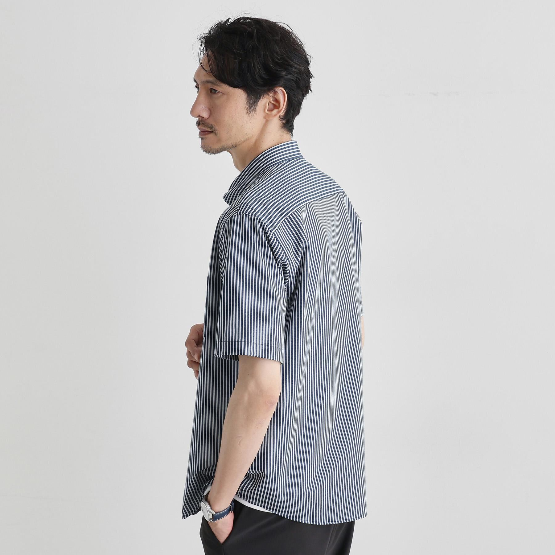 TAKEO KIKUCHI「【COOL CITY WEAR】ストライプジャージ ボタンダウンシャツ /接触冷感」|シャツ・ブラウス|