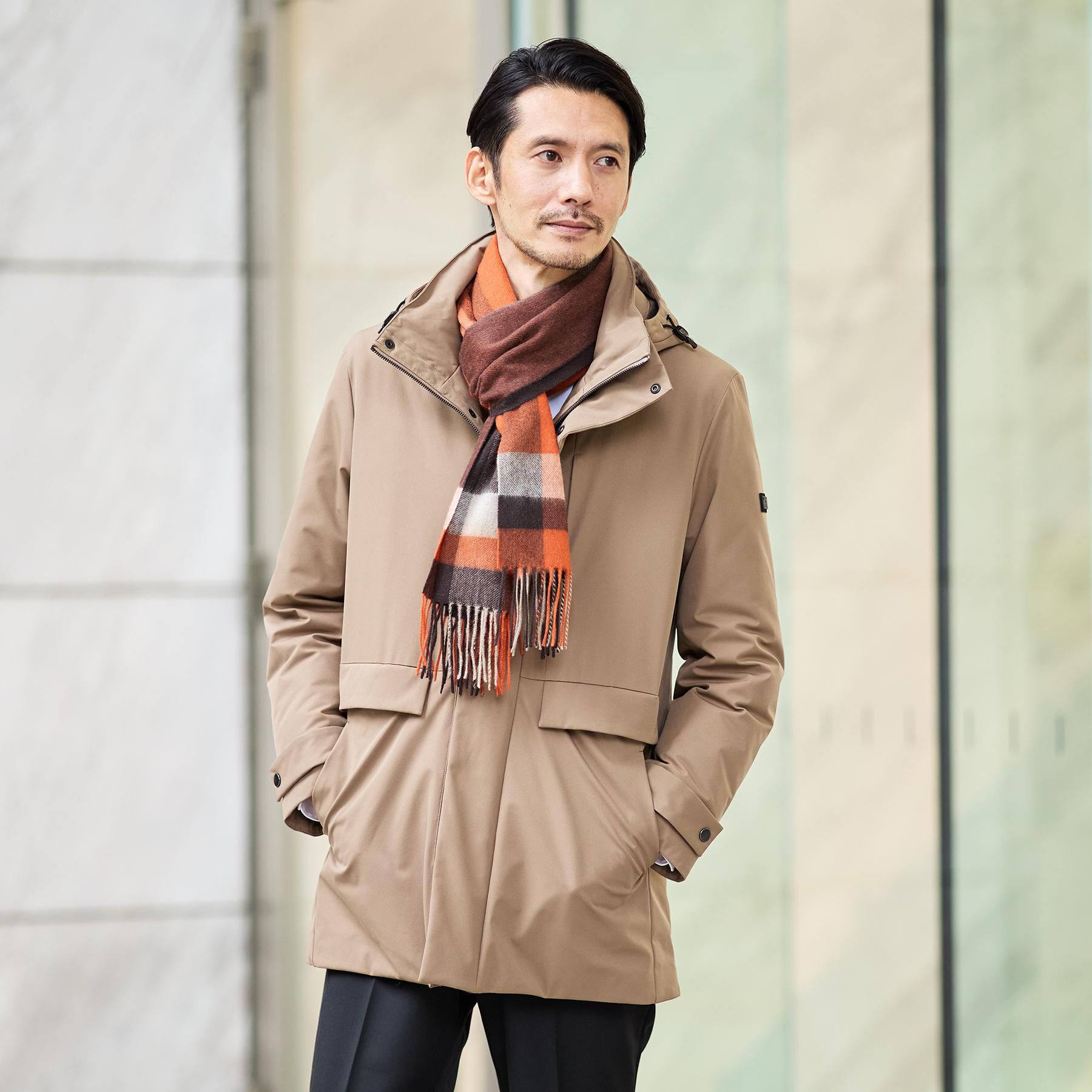 TAKEO KIKUCHI「【洗えるカシミヤ】 ピュアカシミヤ パネルチェックマフラー」|ストール|