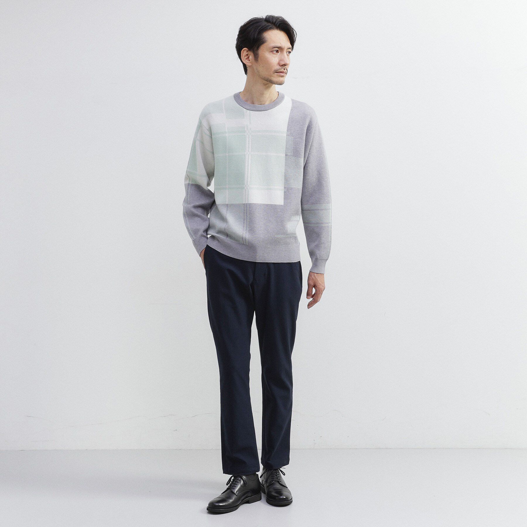 TAKEO KIKUCHI「ランダム チェック ジャカード ニット」|ニット・セーター|