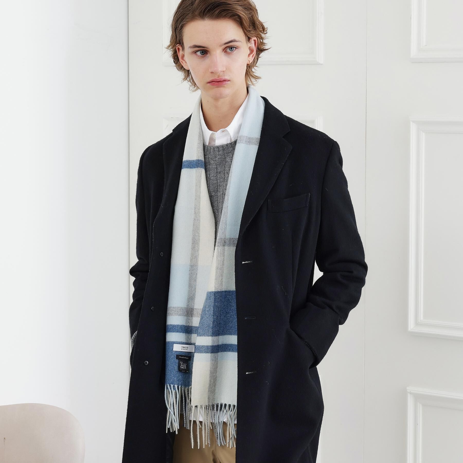 TAKEO KIKUCHI「チェックカシミヤマフラー」|ストール|