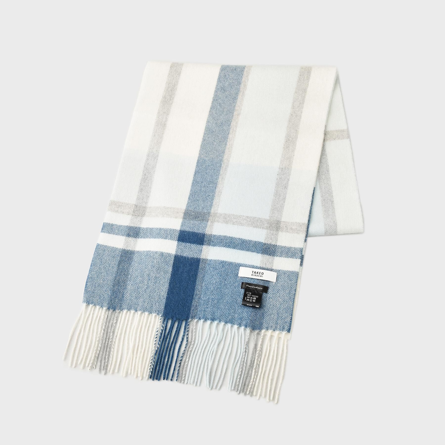 TAKEO KIKUCHI「チェックカシミヤマフラー」|ストール|ブルー(291)
