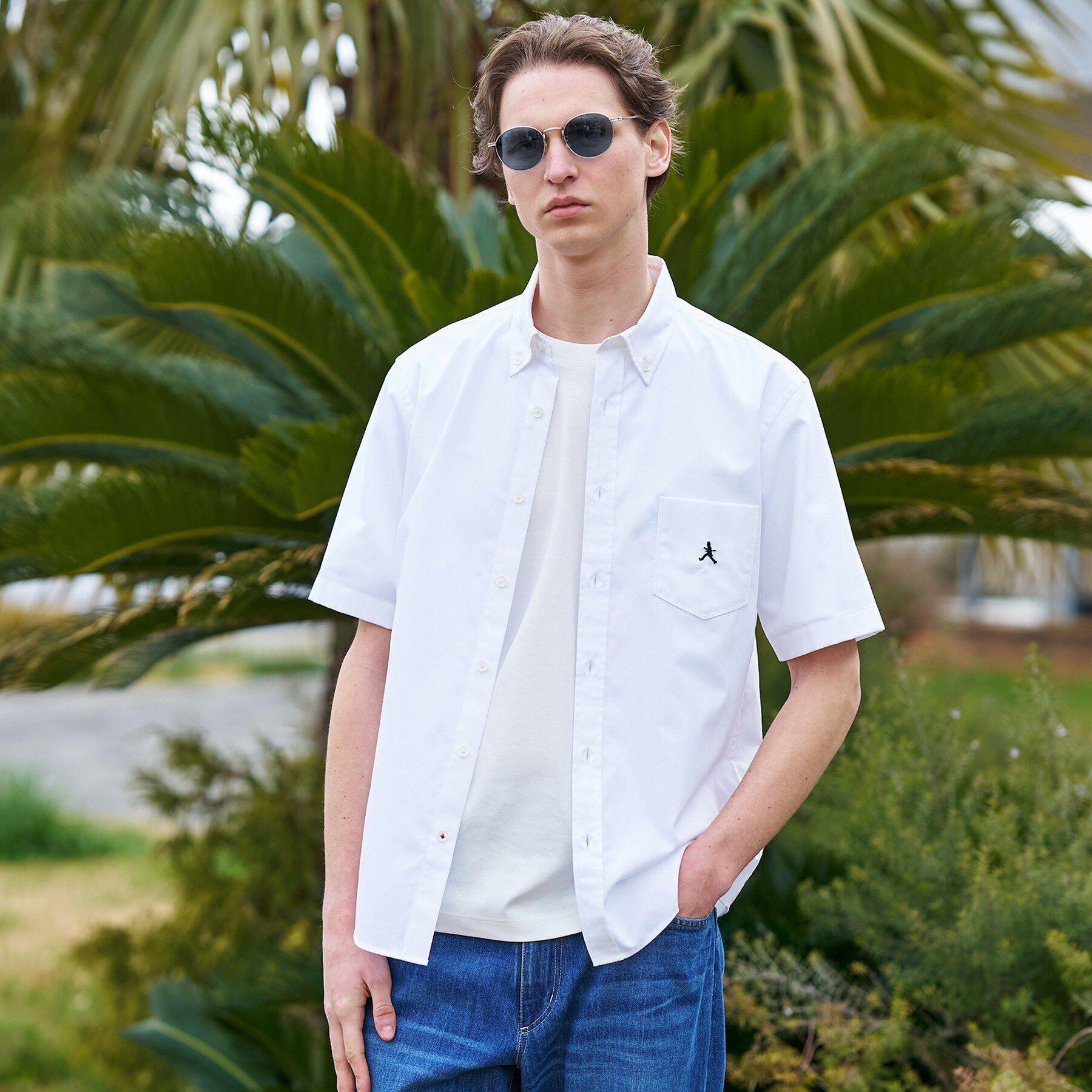 TAKEO KIKUCHI「【BOWLER HAT LABEL】ボーラーハットウォーカー刺繍 半袖ボタンダウンシャツ」|シャツ・ブラウス|ホワイト(001)