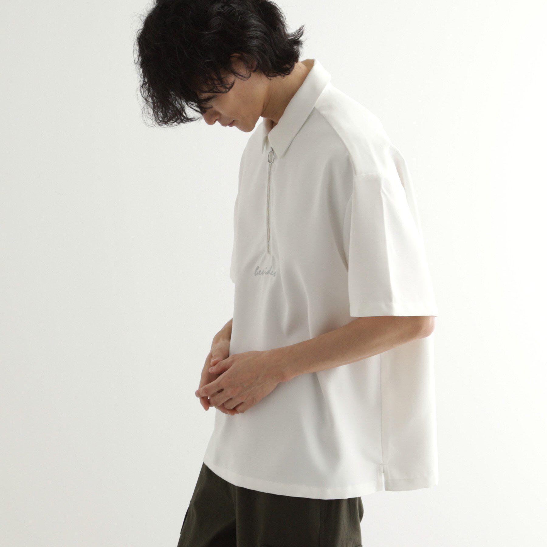 tk.TAKEO KIKUCHI「エンブロハーフジップシャツ」|シャツ・ブラウス|ホワイト(001)