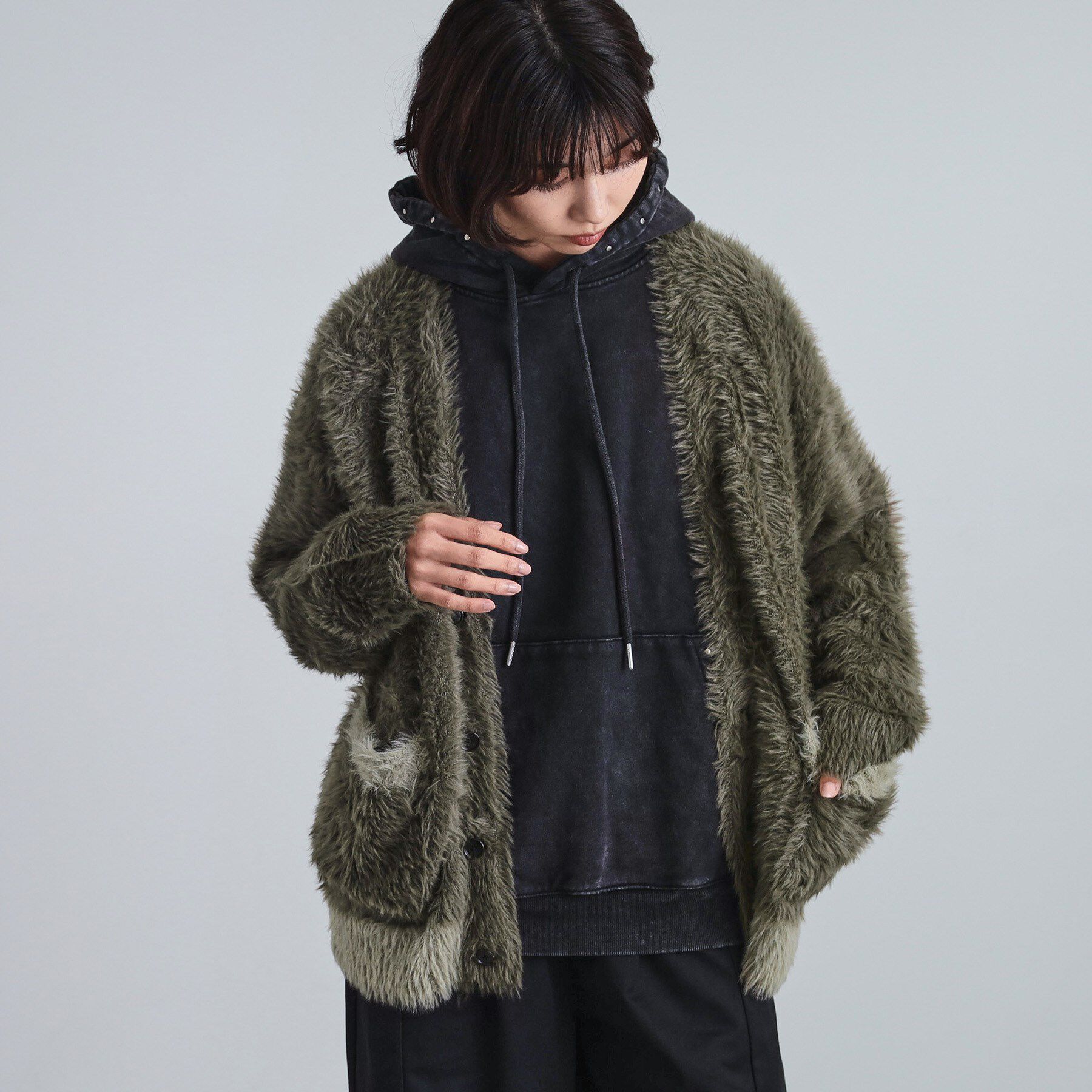 tk.TAKEO KIKUCHI「バイカラーフェザーニットカーディガン」|カーディガン|