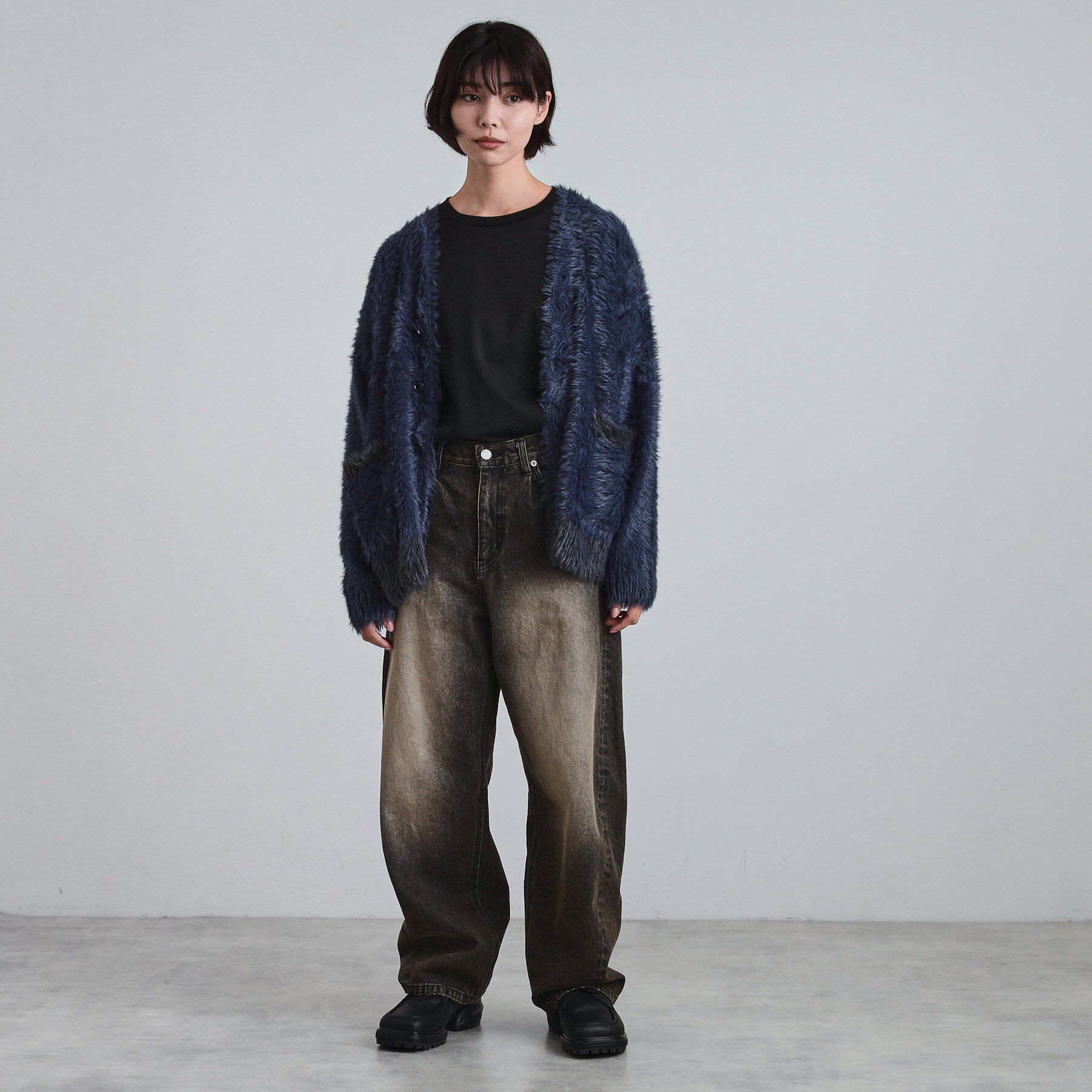 tk.TAKEO KIKUCHI「バイカラーフェザーニットカーディガン」|カーディガン|