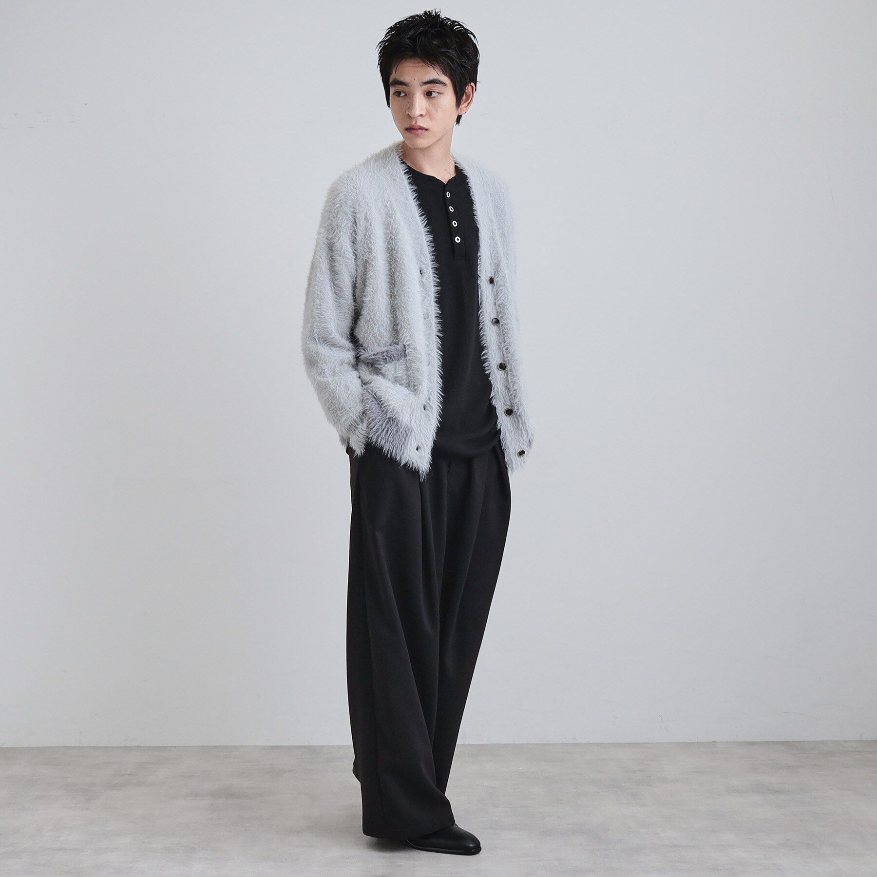 tk.TAKEO KIKUCHI「バイカラーフェザーニットカーディガン」|カーディガン|