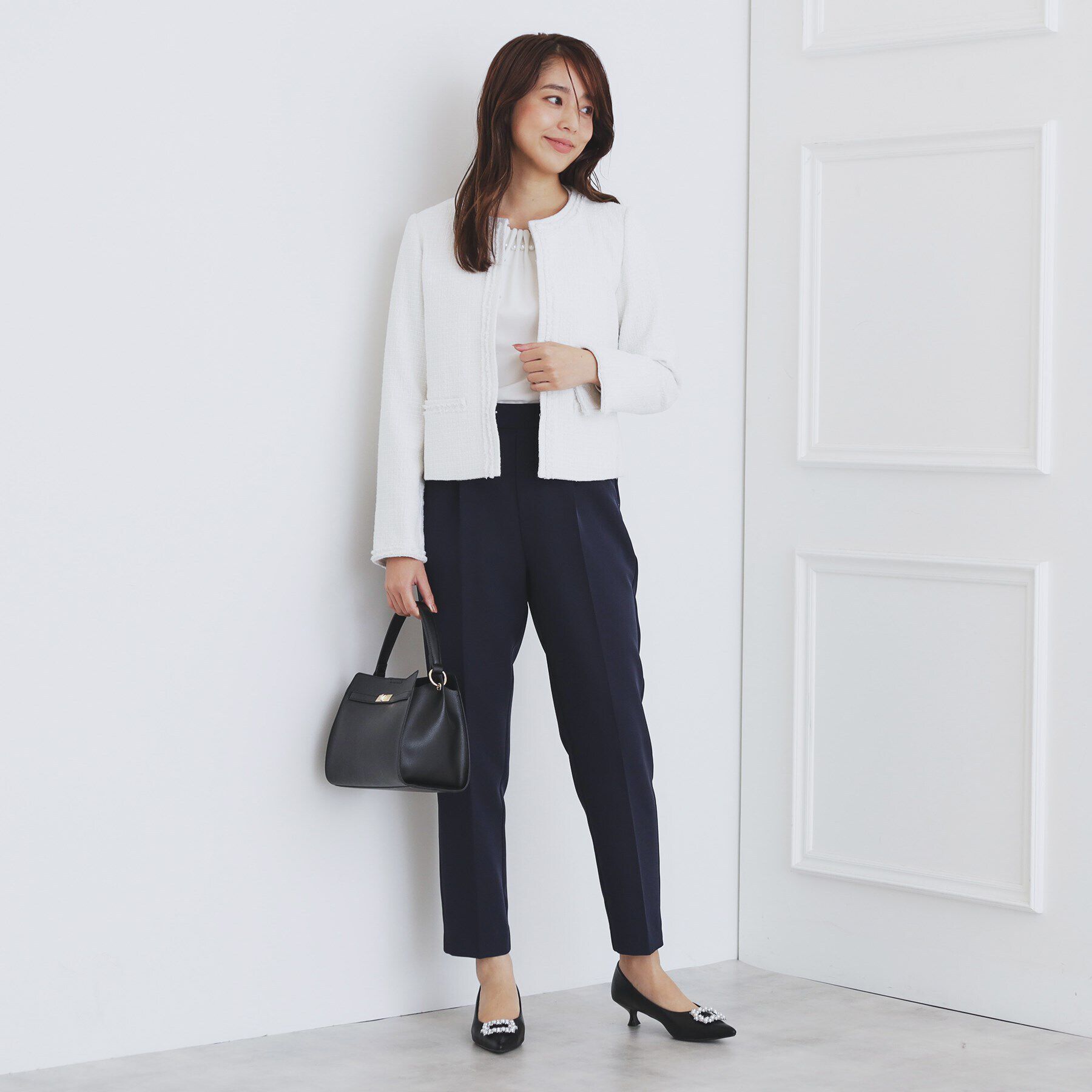 index「《通勤/セットアップ対応》ノーカラーツイードジャケット【洗える】」|ノーカラージャケット|