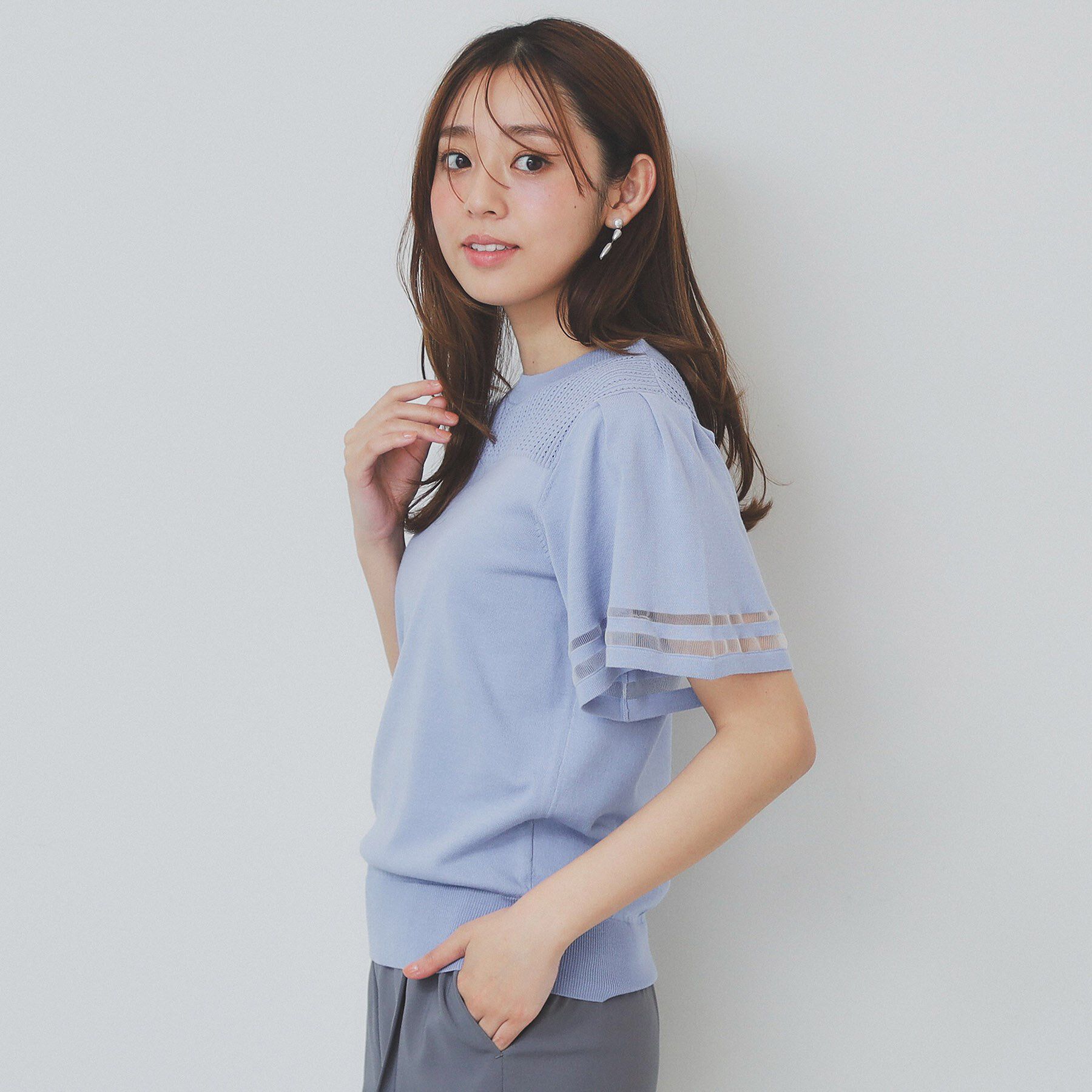 index「フレアスリーブニット/オーガニックコットン混【UV/洗濯機洗い可】」|ニット・セーター|