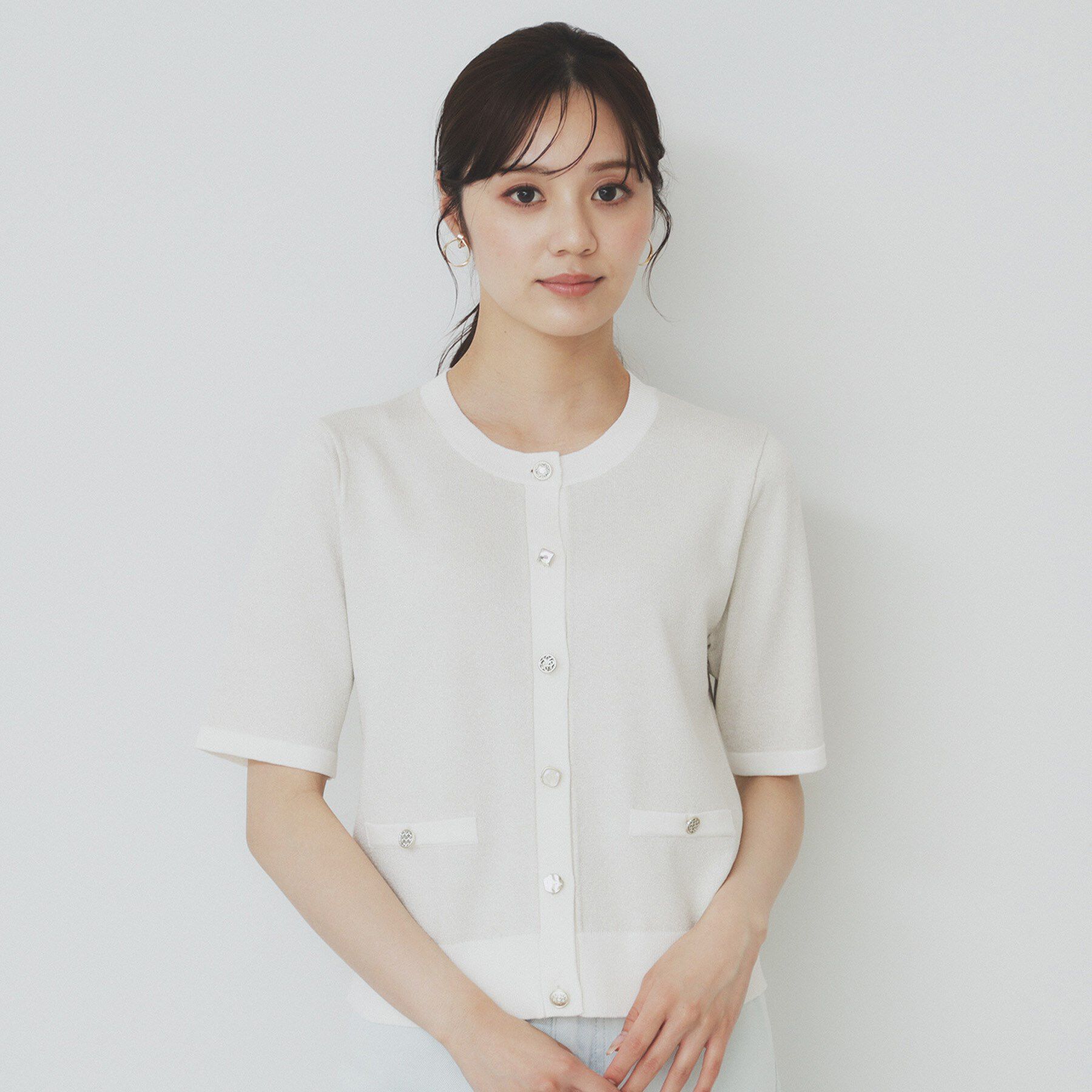 index「ラメバイカラー半袖カーディガン【洗濯機洗い可】」|カーディガン|