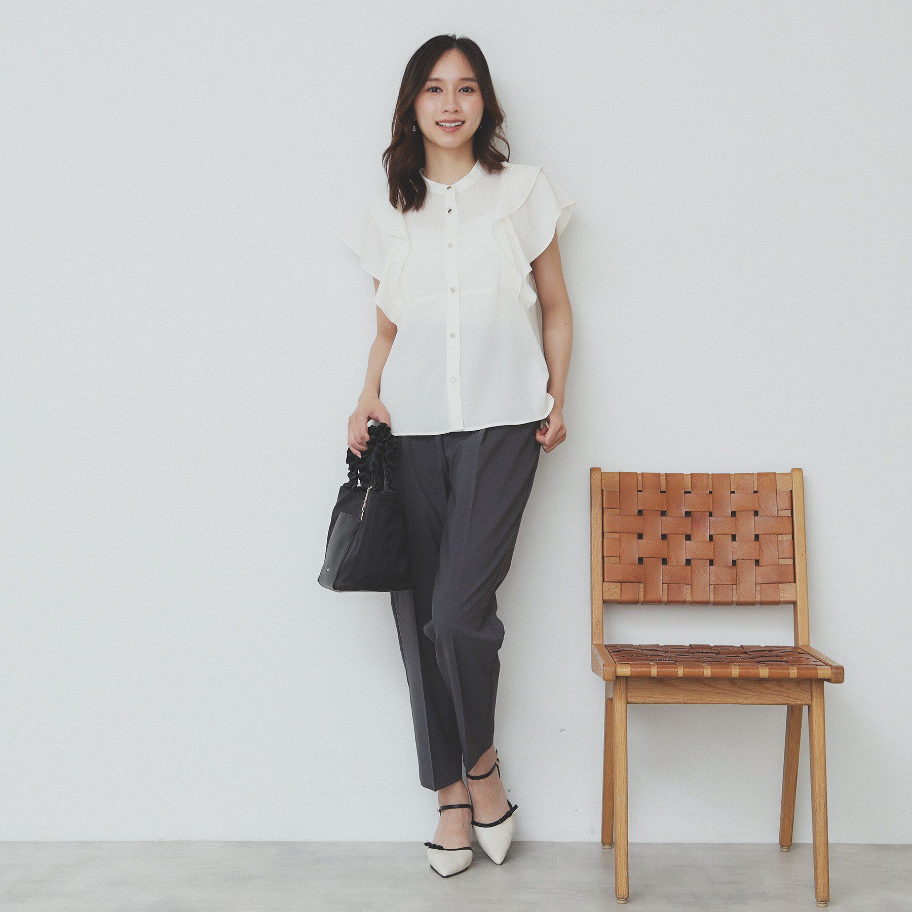 index「ダブルフリルバンドカラーブラウス【洗濯機洗い可/イージーアイロン/防シワ】」|シャツ・ブラウス|