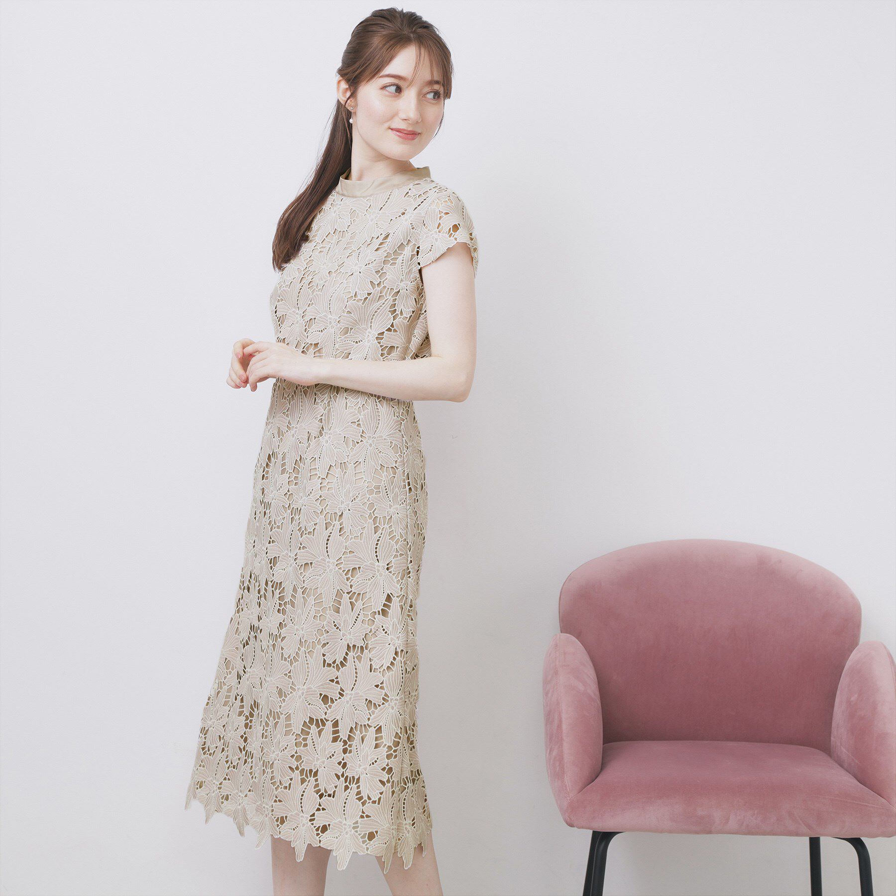 index「バイカラーレースワンピース【洗濯機洗い可】」|ワンピース|