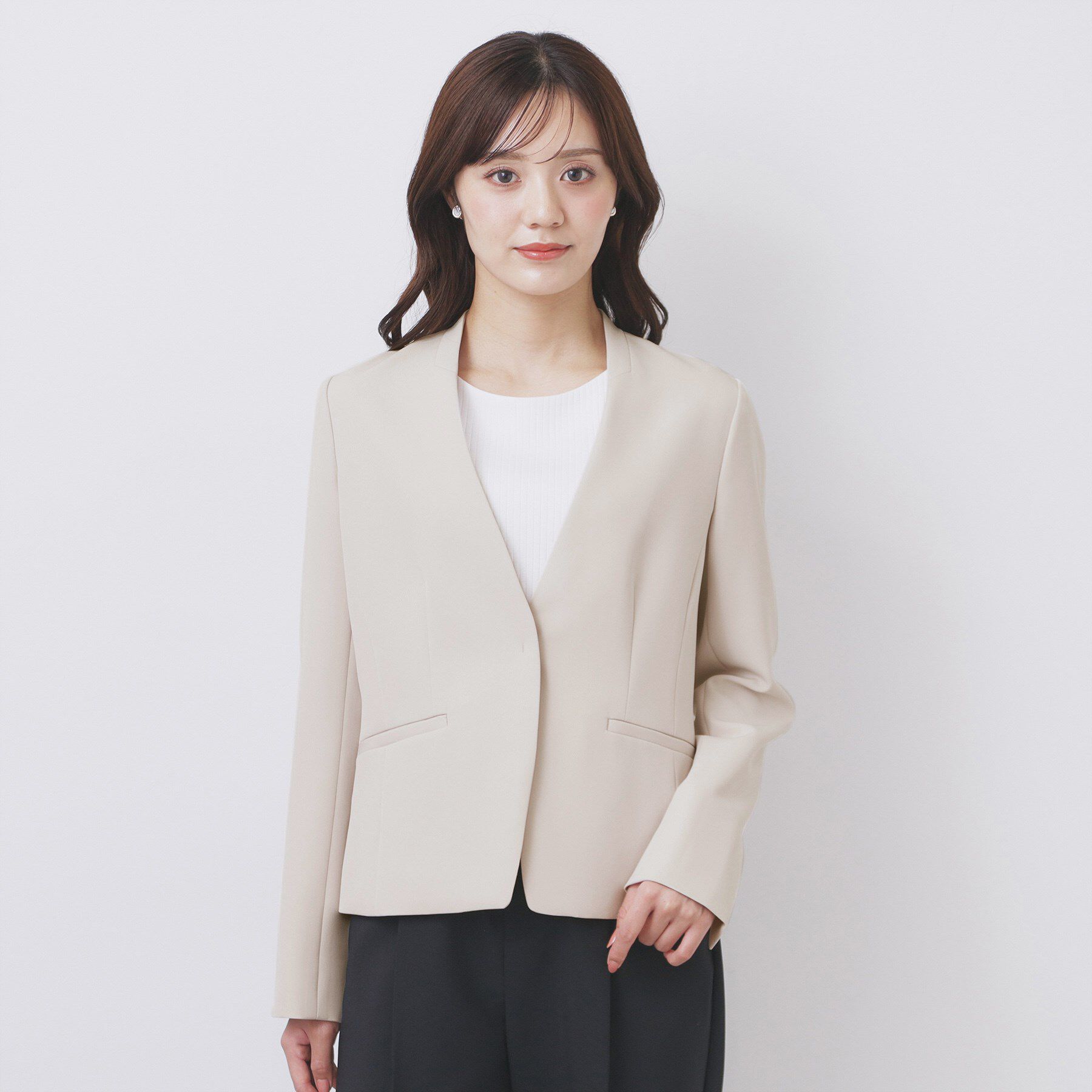 index「ストレッチノーカラージャケット/セットアップ対応【洗濯機洗い可/イージーアイロン/防シワ】」|ノーカラージャケット|