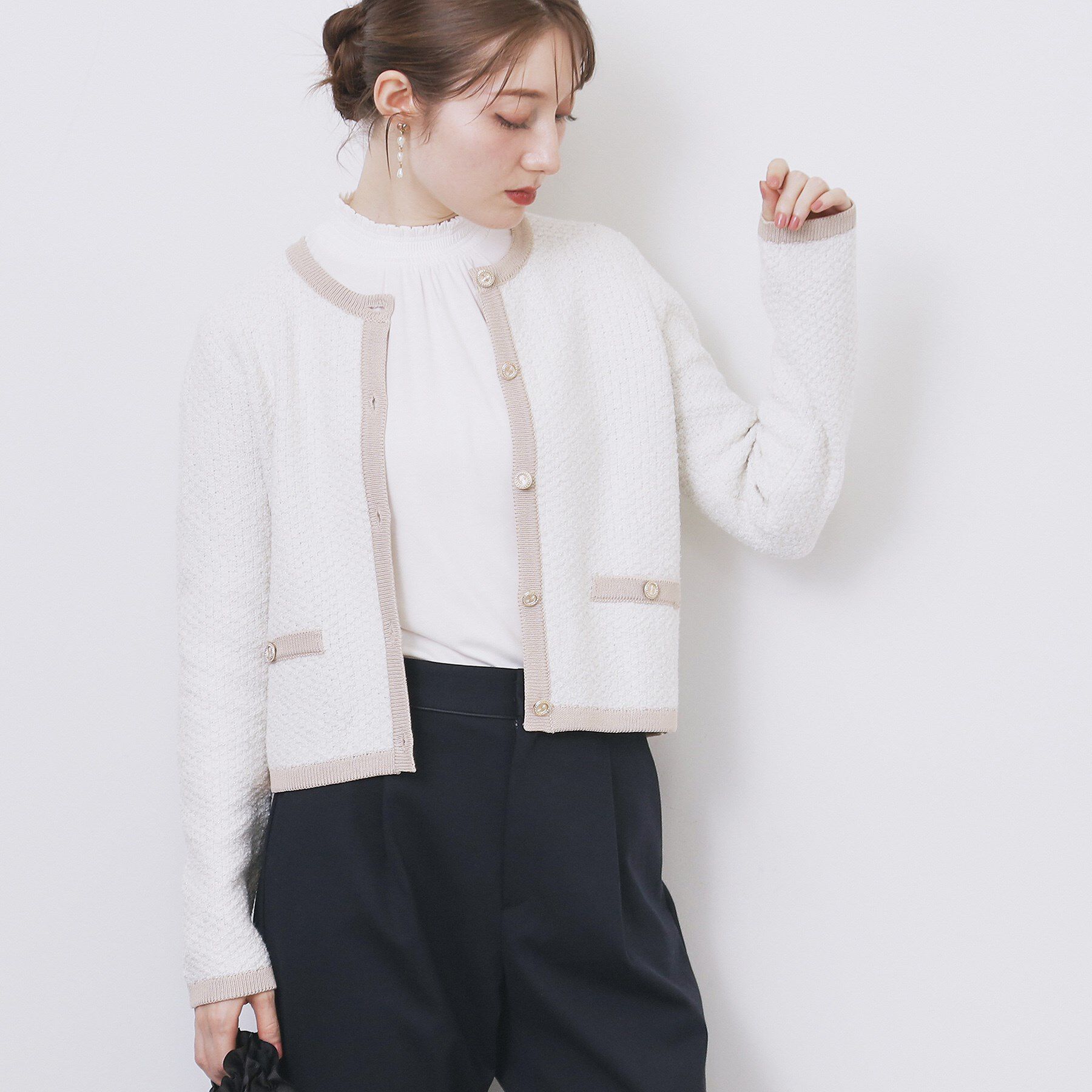 index「ミックスヤーンクルーカーディガン【洗濯機OK】」|カーディガン|