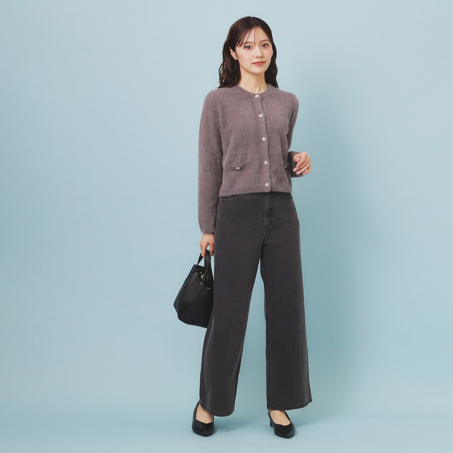 index「フェザーヤーンフラワーボタンカーディガン【洗濯機OK】」|カーディガン|