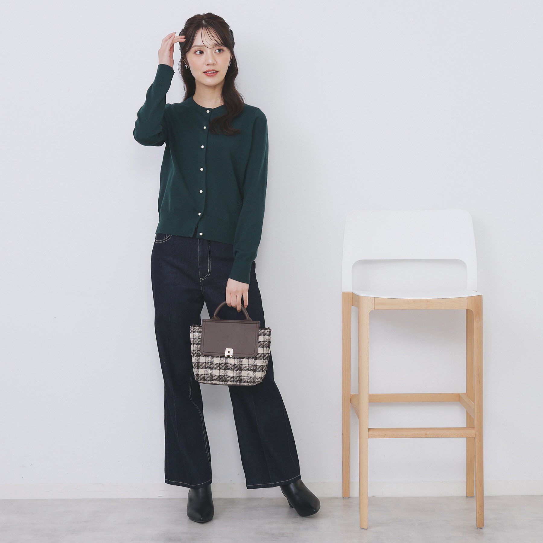 index「【2WAY】ラメツイードチェックコンビミドルハンドバッグ」|ハンドバッグ|