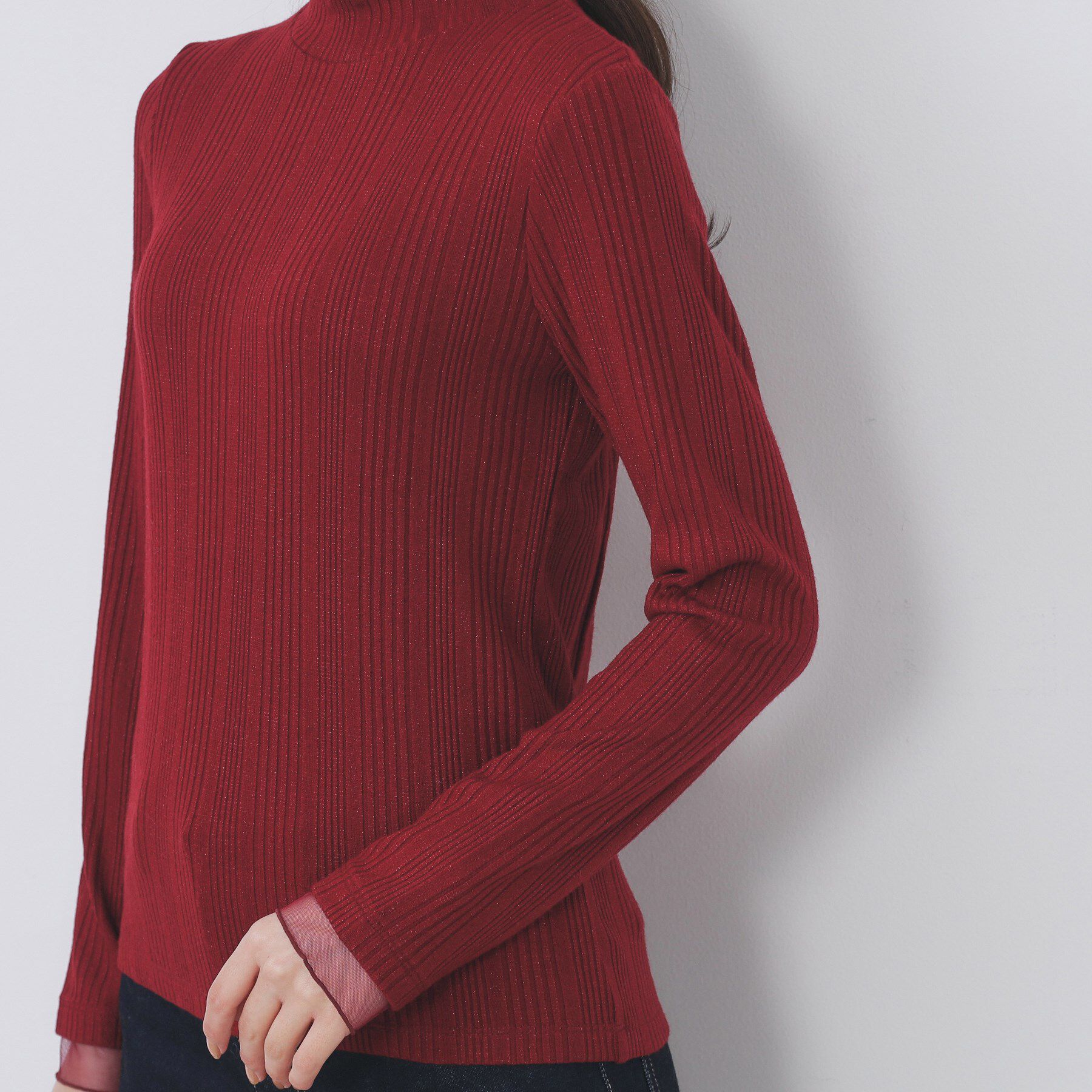 index「ランダムリブハイネックトップス【洗濯機OK/吸湿発熱】」|Tシャツ・カットソー|