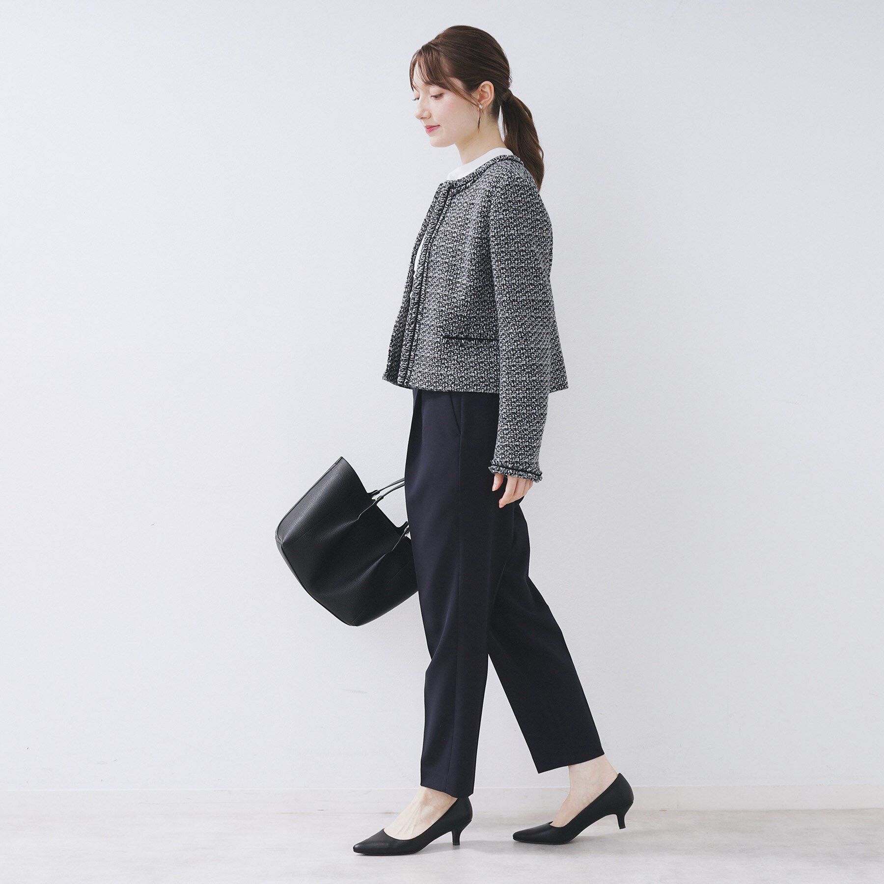 index「《通勤/セットアップ対応》ノーカラーツイードジャケット【洗濯機OK】」|ノーカラージャケット|