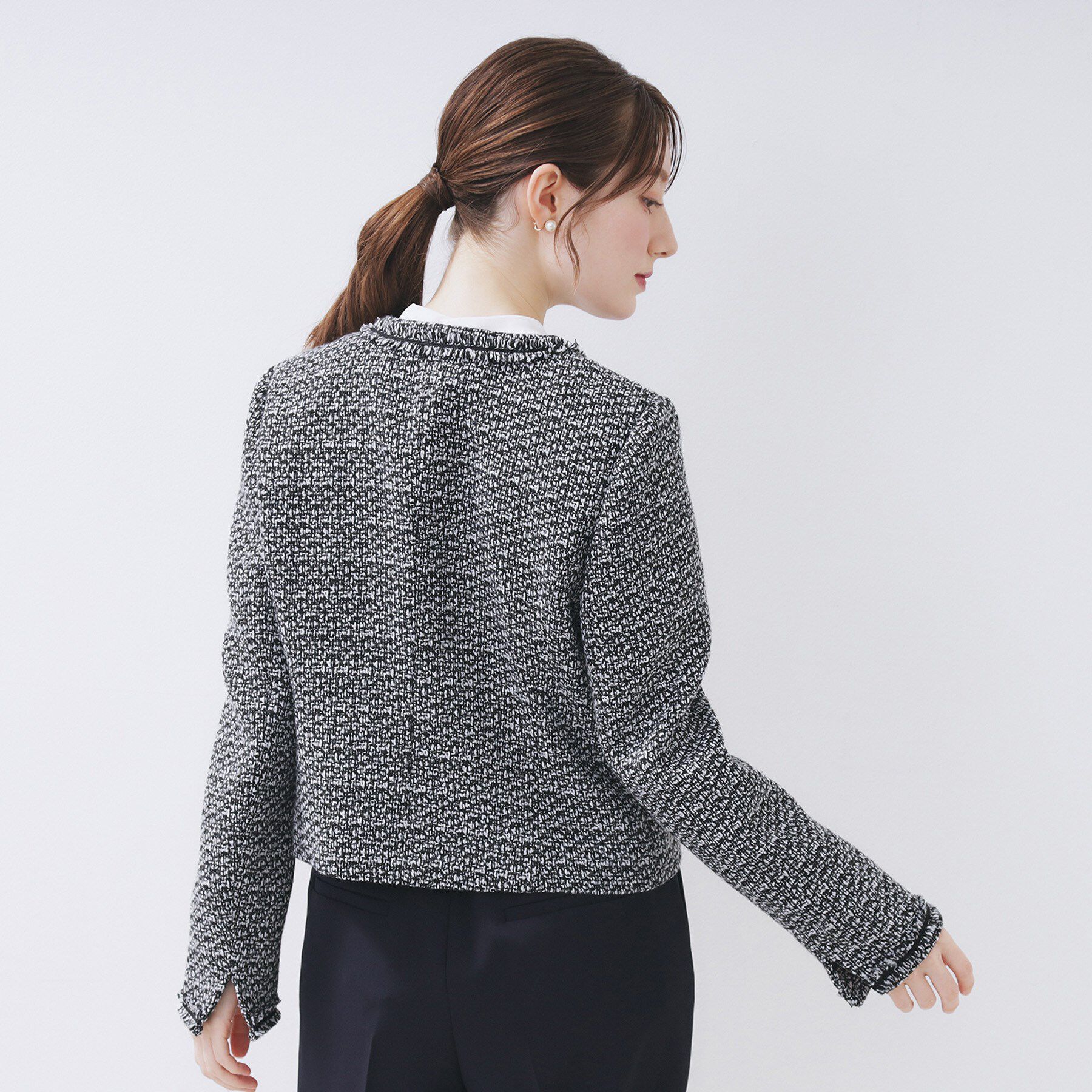 index「《通勤/セットアップ対応》ノーカラーツイードジャケット【洗濯機OK】」|ノーカラージャケット|