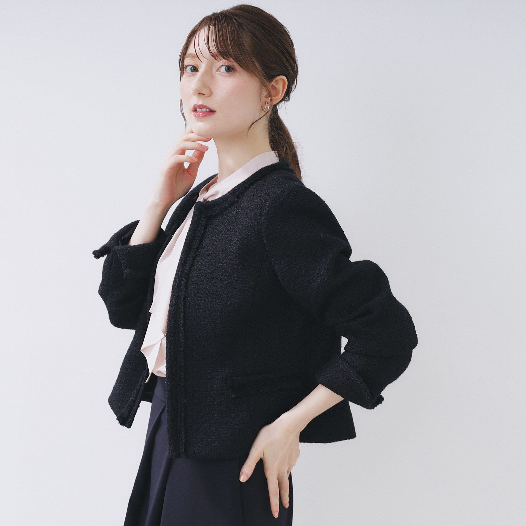 index「《通勤/セットアップ対応》ノーカラーツイードジャケット【洗濯機OK】」|ノーカラージャケット|