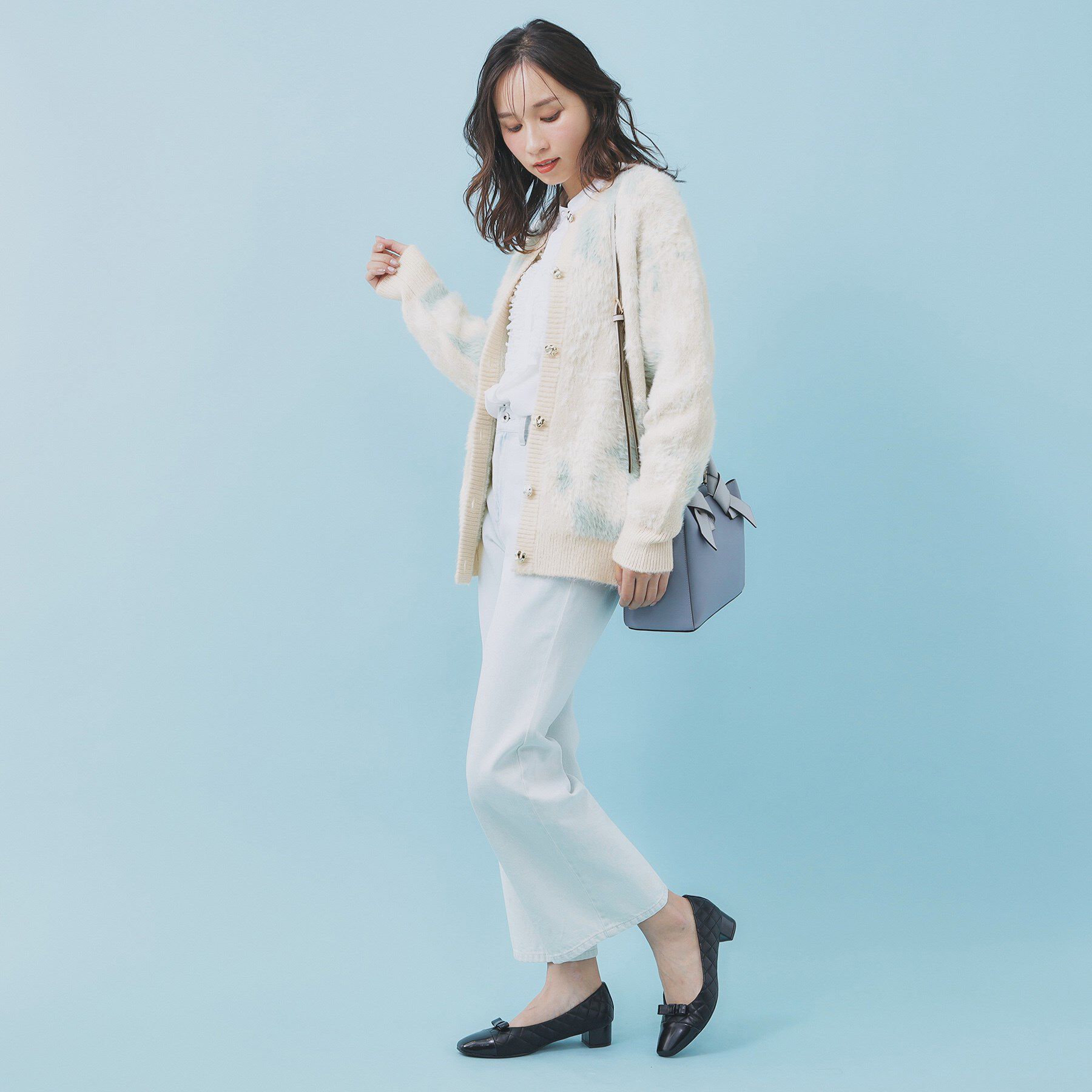 index「フェザー幾何ジャカードクルーミドルカーディガン【洗濯機OK】」|カーディガン|