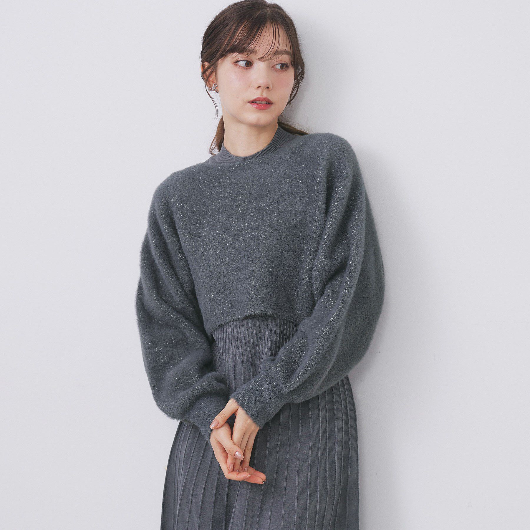 index「ラメフェザープルオーバーセット ニットワンピース【洗濯機OK】《XS～LL》」|スーツ|