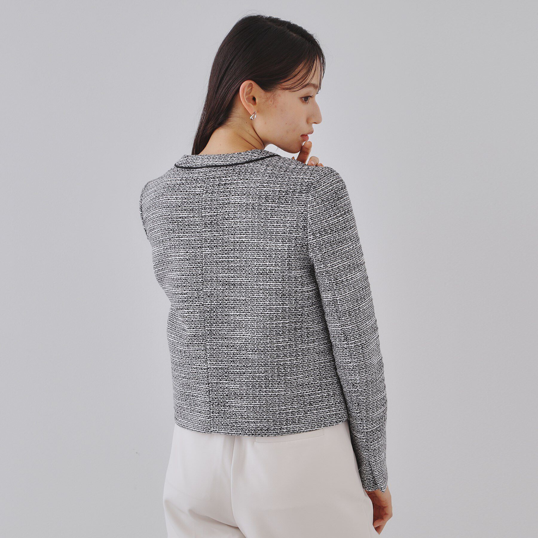 OPAQUE.CLIP「《通勤対応》コットンツイードジャケット」|ノーカラージャケット|