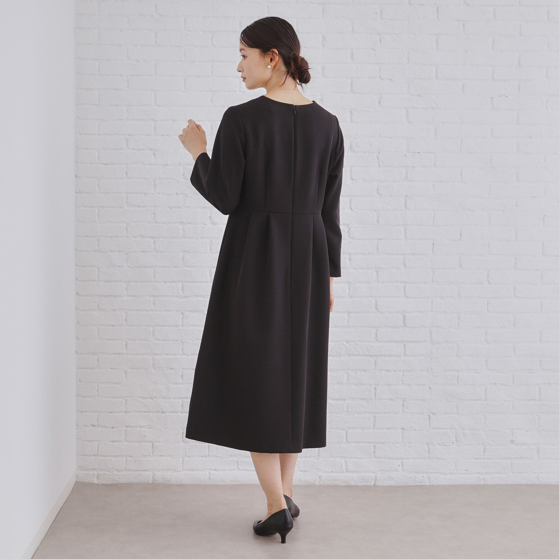 OPAQUE.CLIP「《通勤/セットアップ対応》タックフレアワンピース/ダブルクロス【洗濯機洗い可】」|ワンピース|