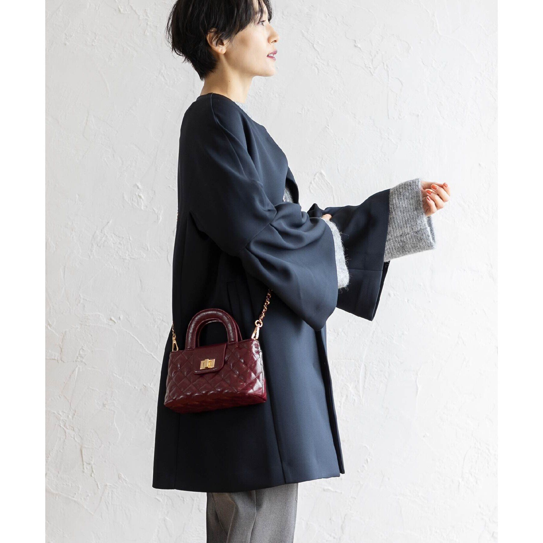 OPAQUE.CLIP「フレアスリーブミドルコート【洗える】」|ノーカラーコート|