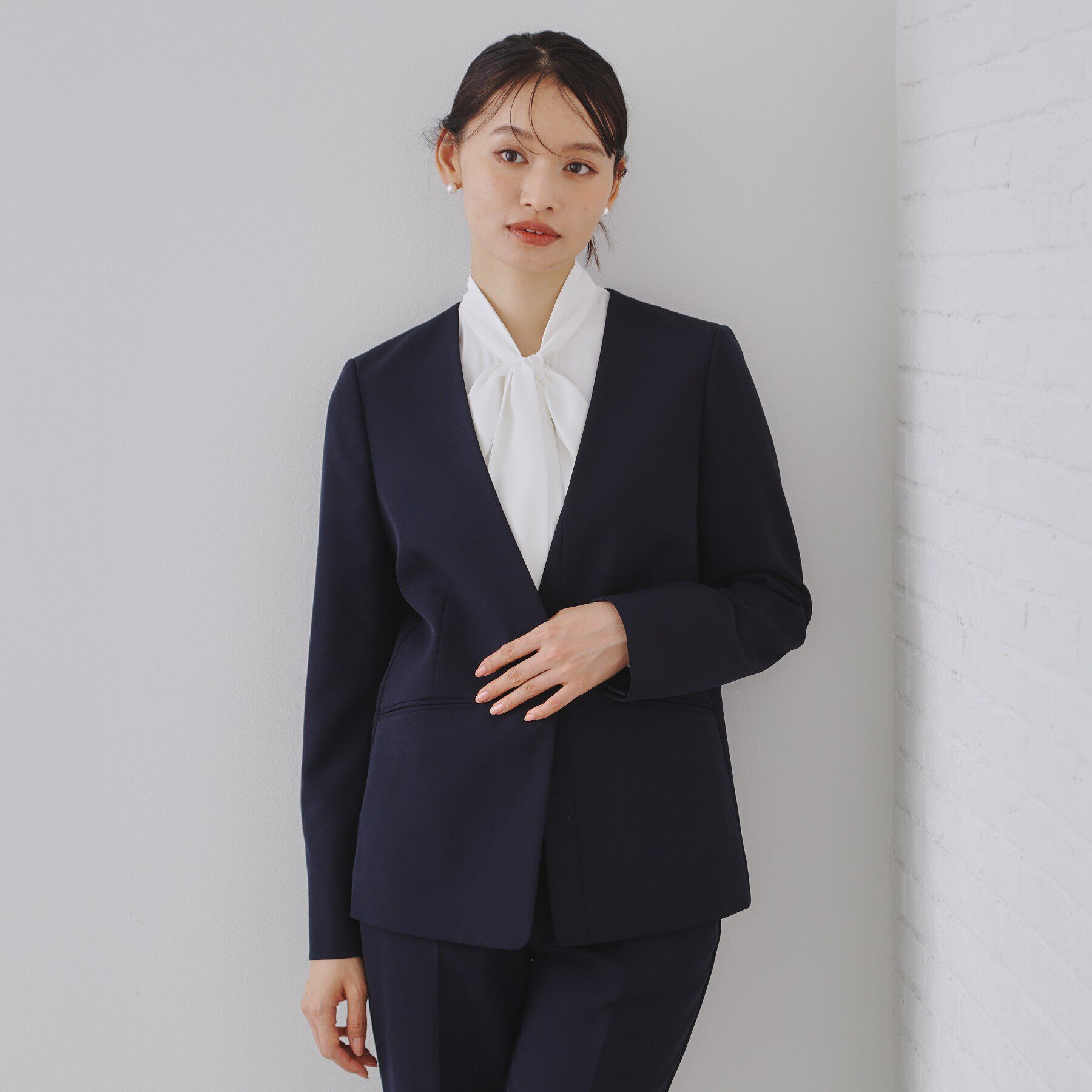 OPAQUE.CLIP「《通勤/セットアップ対応》Vネックジャケット/ダブルクロス【洗濯機洗い可】」|ノーカラージャケット|