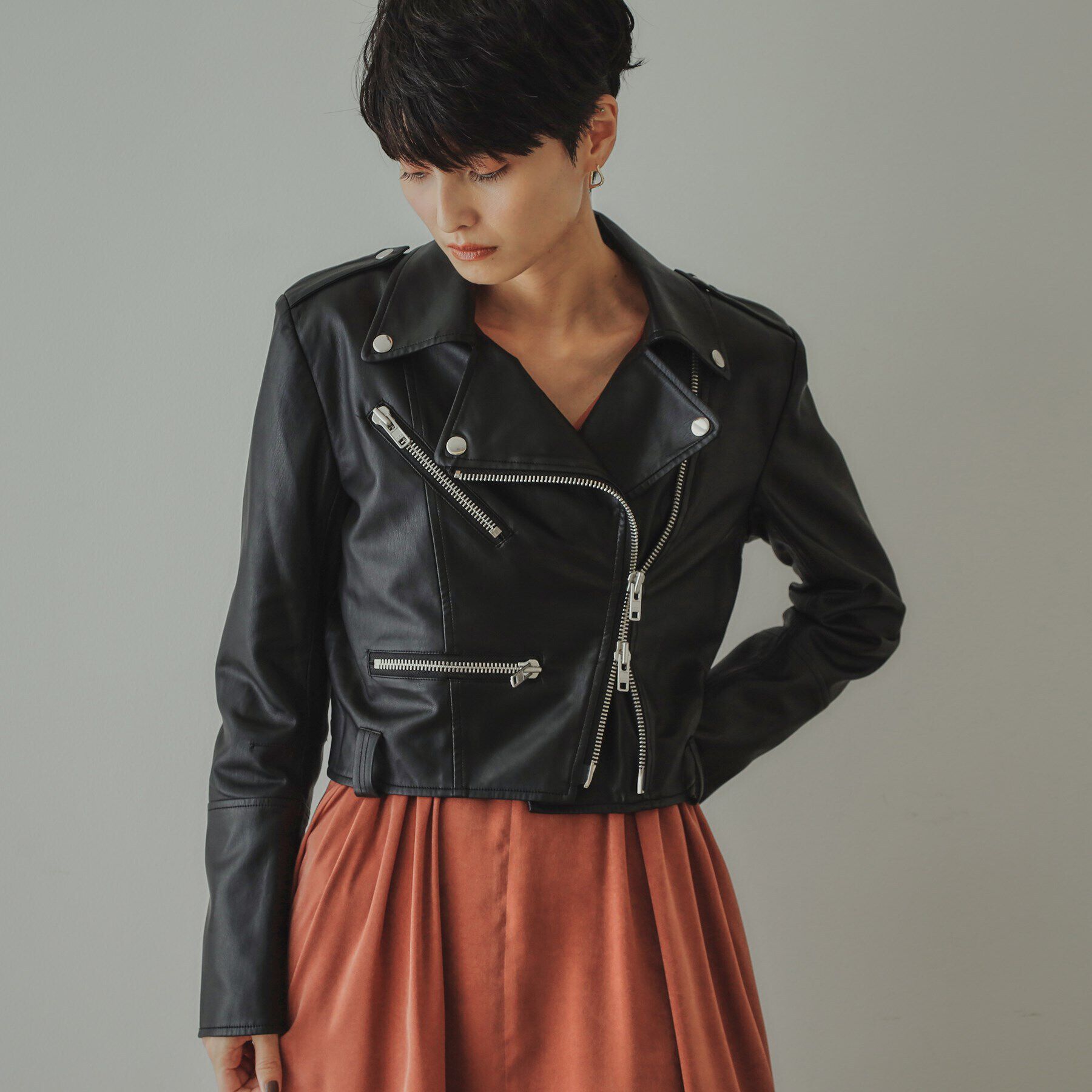 OPAQUE.CLIP「【大草直子さんコラボ】ショート丈ライダースジャケット」|ライダースジャケット|