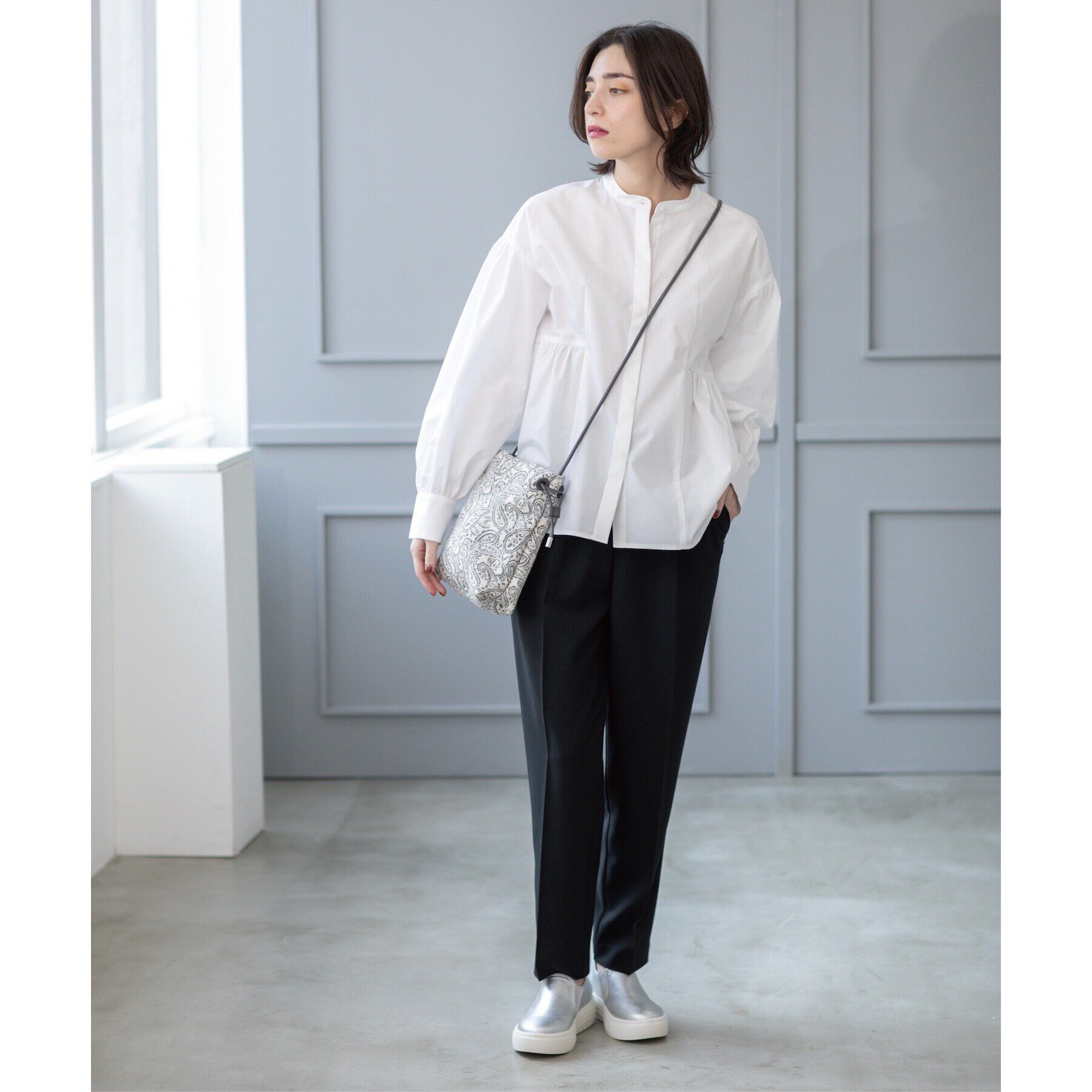 OPAQUE.CLIP「バンドカラーペプラムシャツ【洗濯機洗い可】」|シャツ・ブラウス|