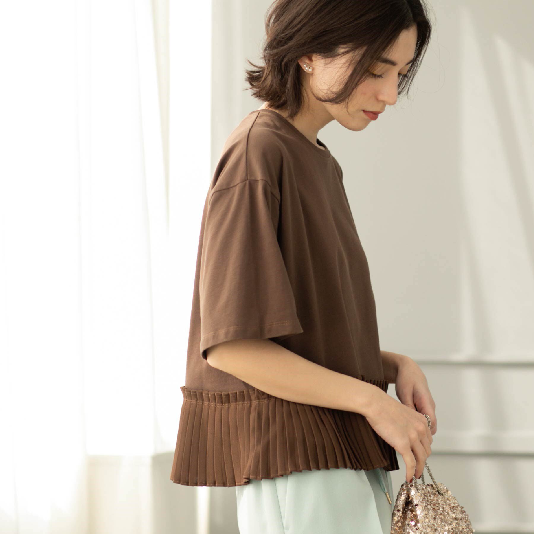 OPAQUE.CLIP「プリーツデザインドッキングトップス【洗濯機洗い可】」|Tシャツ・カットソー|