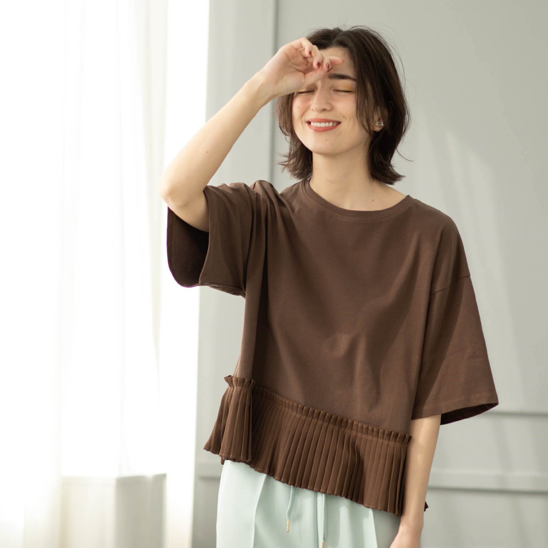 OPAQUE.CLIP「プリーツデザインドッキングトップス【洗濯機洗い可】」|Tシャツ・カットソー|