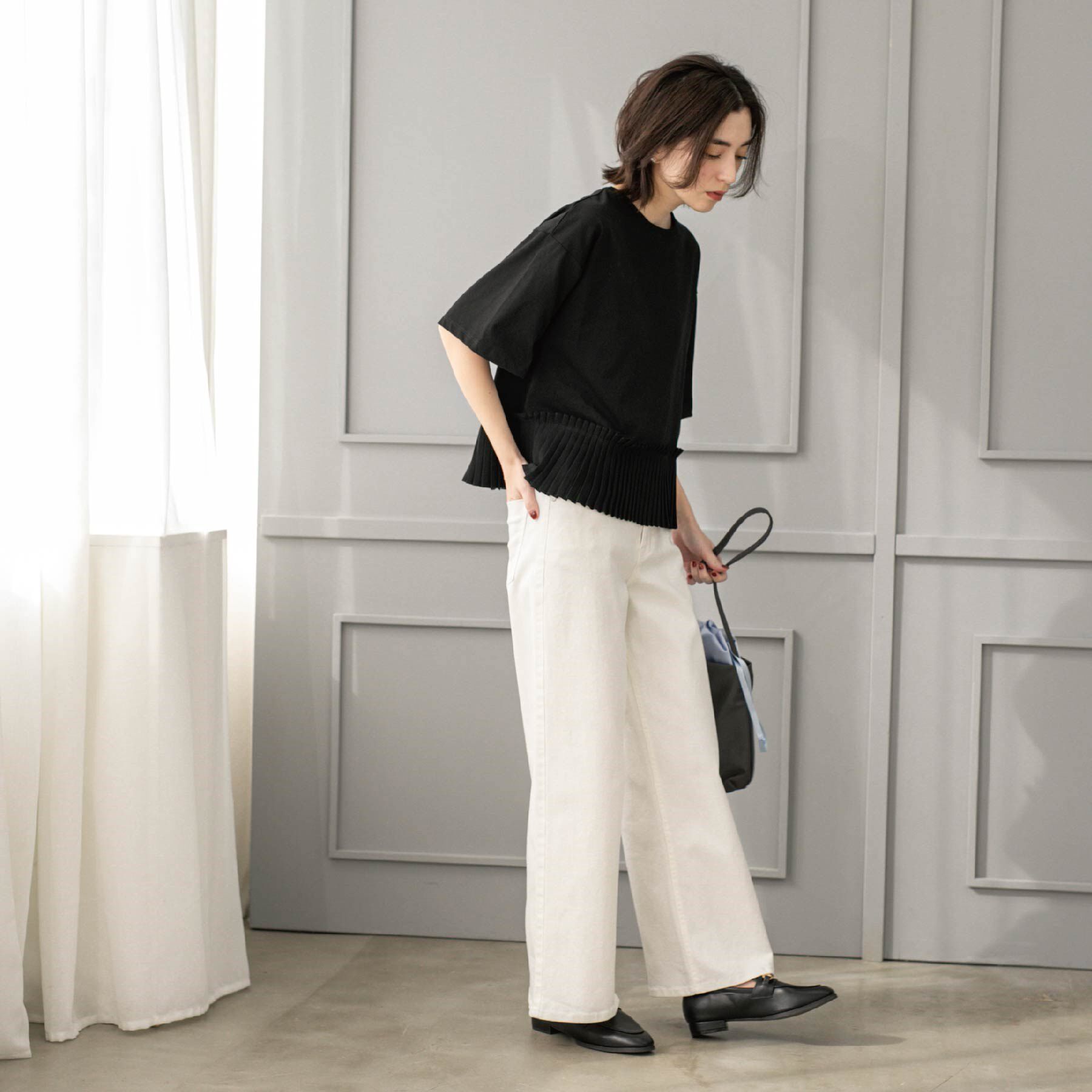 OPAQUE.CLIP「プリーツデザインドッキングトップス【洗濯機洗い可】」|Tシャツ・カットソー|