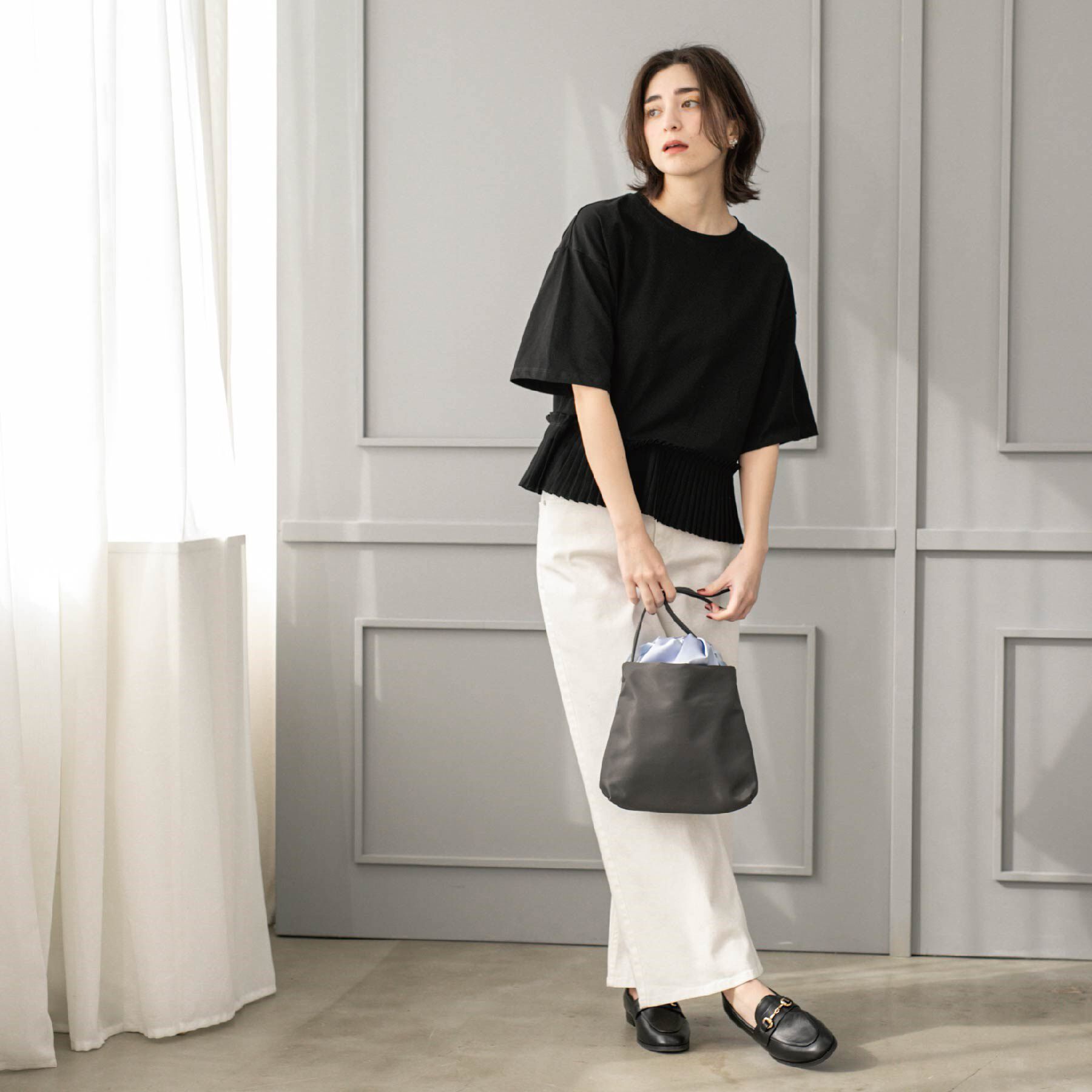 OPAQUE.CLIP「プリーツデザインドッキングトップス【洗濯機洗い可】」|Tシャツ・カットソー|