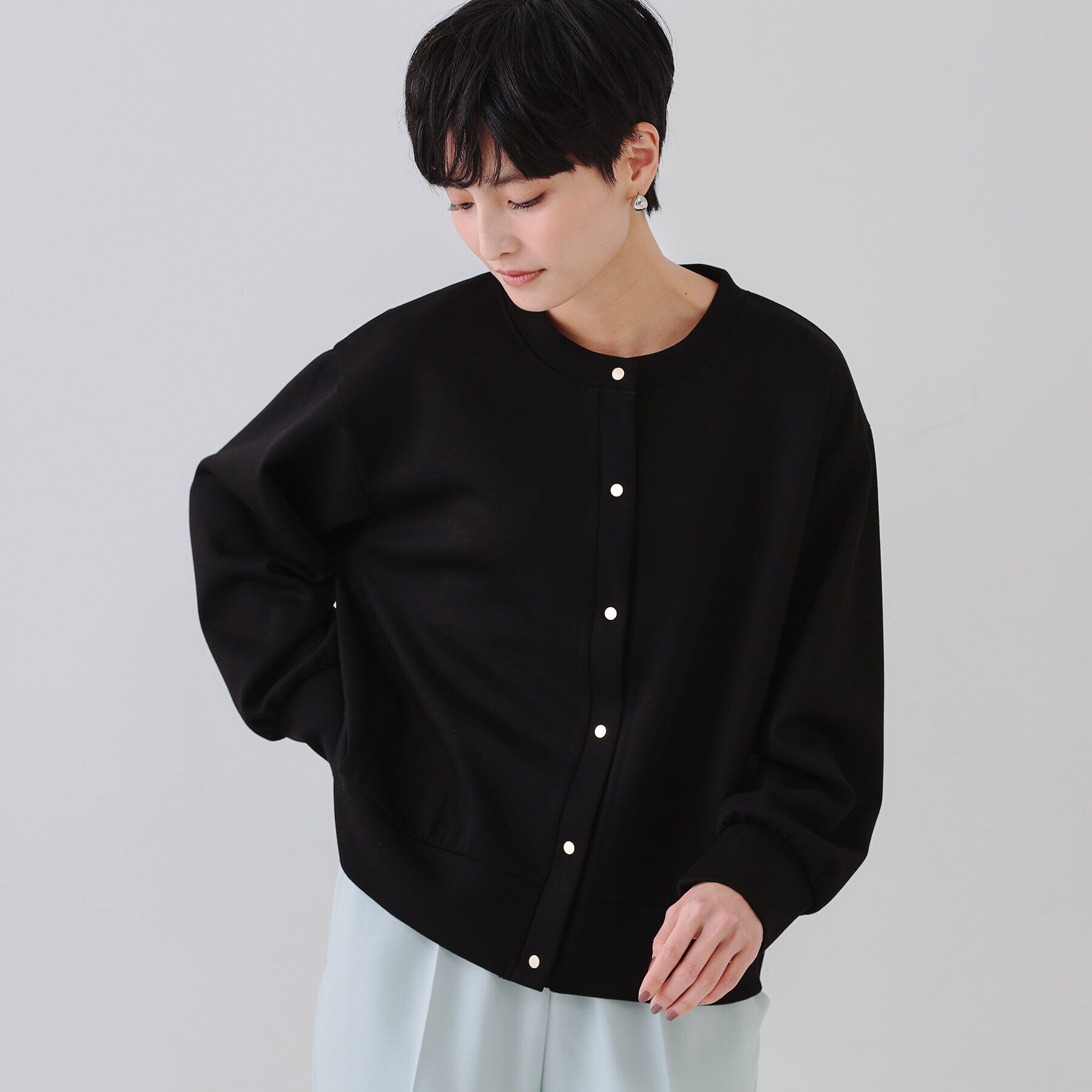 OPAQUE.CLIP「スナップボタンカーディガン【洗濯機洗い可】」|カーディガン|ブラック(019)