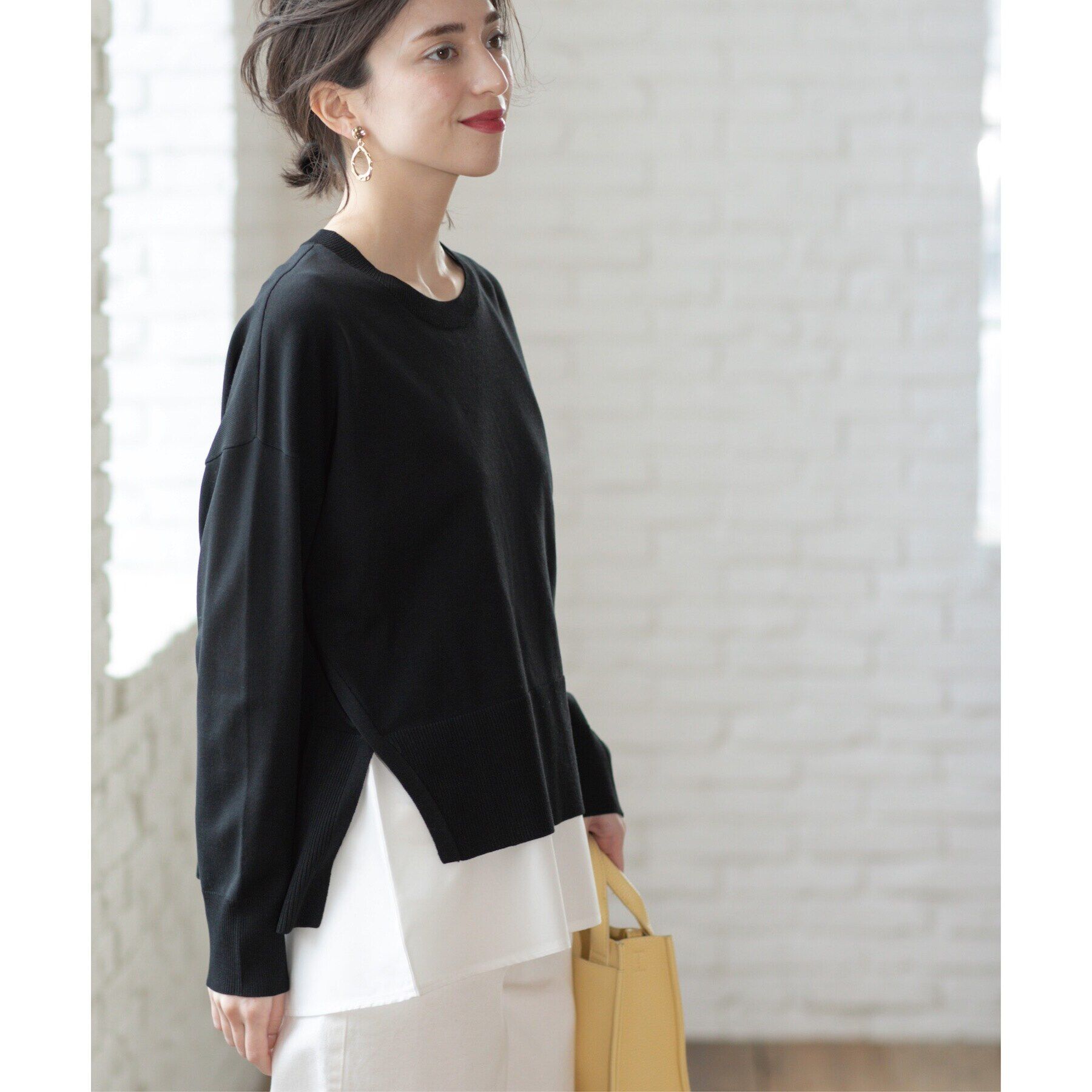 OPAQUE.CLIP「《ツインセット》ワイドニット&times;裾フレアタンクトップ【洗濯機洗い可/抗ピル】」|ニット・セーター|