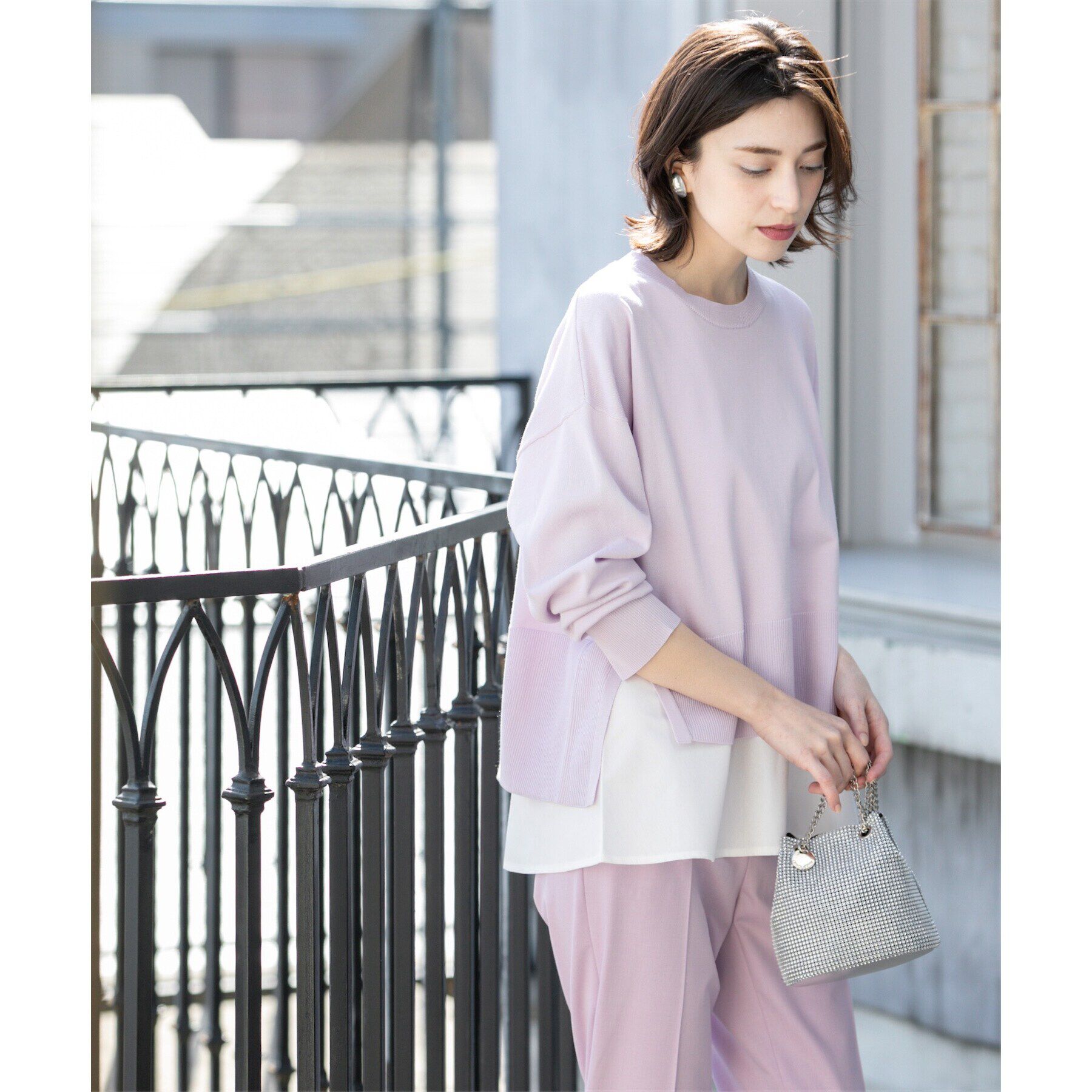 OPAQUE.CLIP「《ツインセット》ワイドニット&times;裾フレアタンクトップ【洗濯機洗い可/抗ピル】」|ニット・セーター|