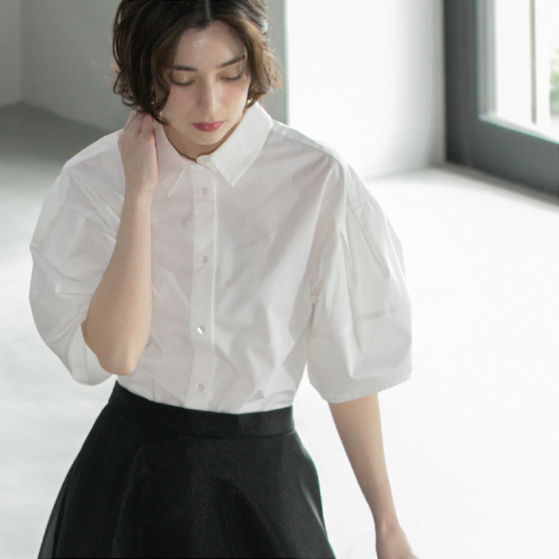 OPAQUE.CLIP「《美人百花掲載》ランタンスリーブシャツ【洗濯機洗い可】」|シャツ・ブラウス|ホワイト(001)