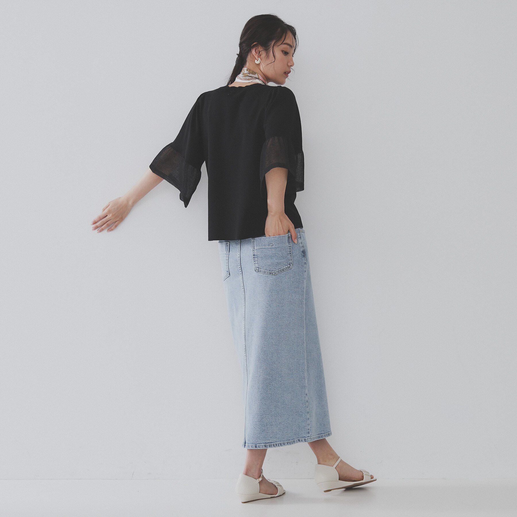 OPAQUE.CLIP「《5色展開》シアーフレアスリーブニット【洗濯機洗い可】」|ニット・セーター|