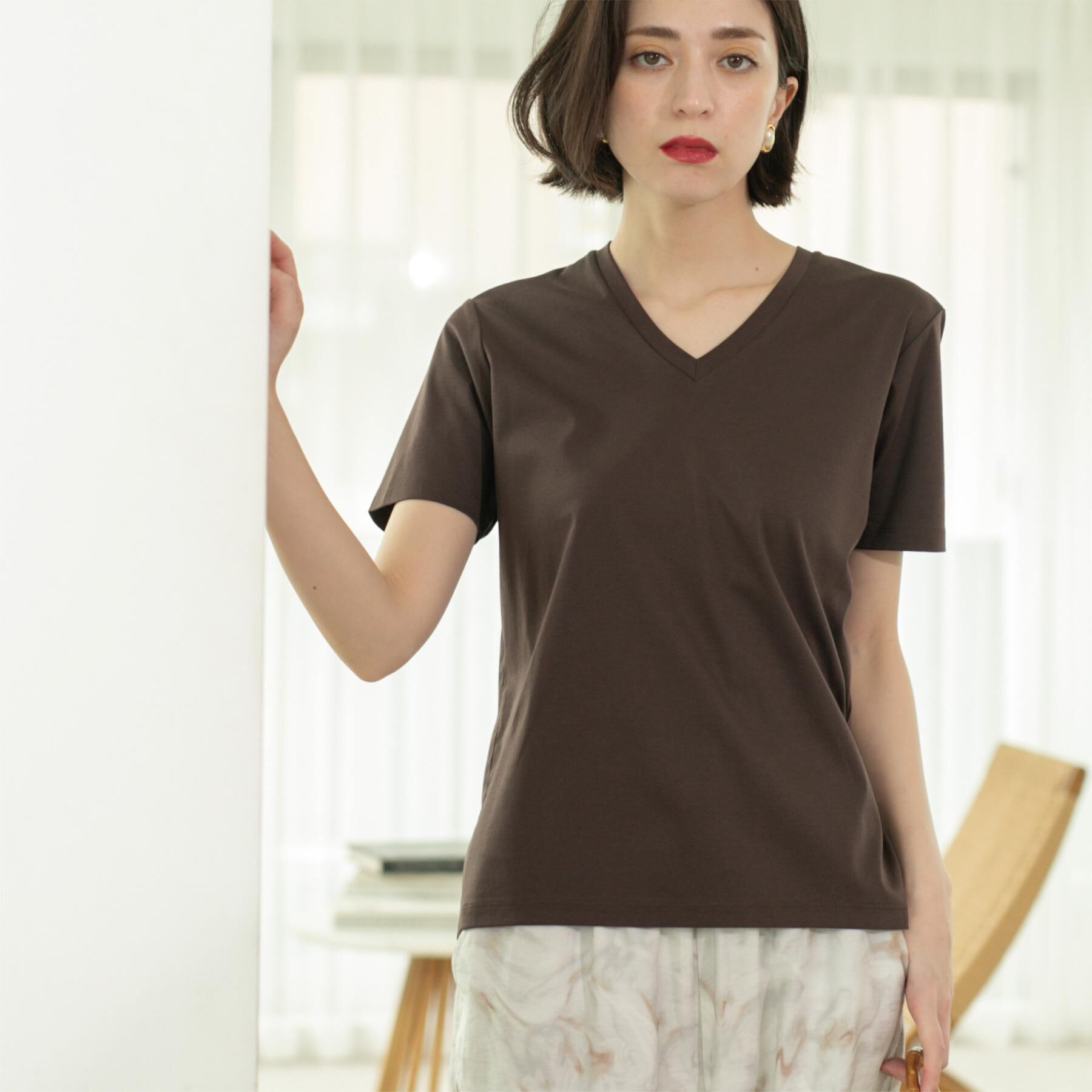 OPAQUE.CLIP「《5色展開/SS-LLサイズ》VネックベーシックTシャツ【接触冷感/洗濯機洗い可】」|Tシャツ・カットソー|