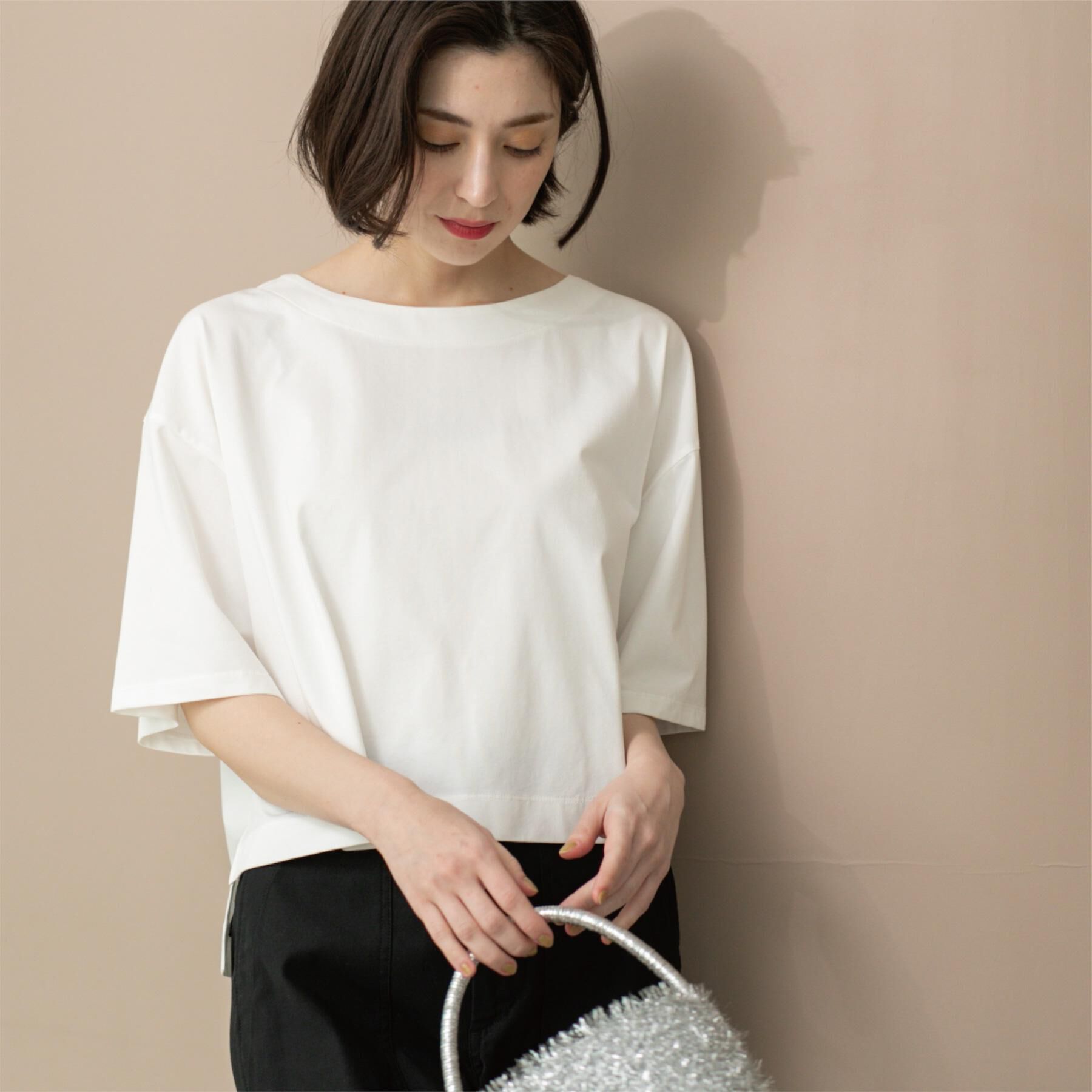 OPAQUE.CLIP「ボートネックショートTシャツ【洗濯機洗い可】」|Tシャツ・カットソー|