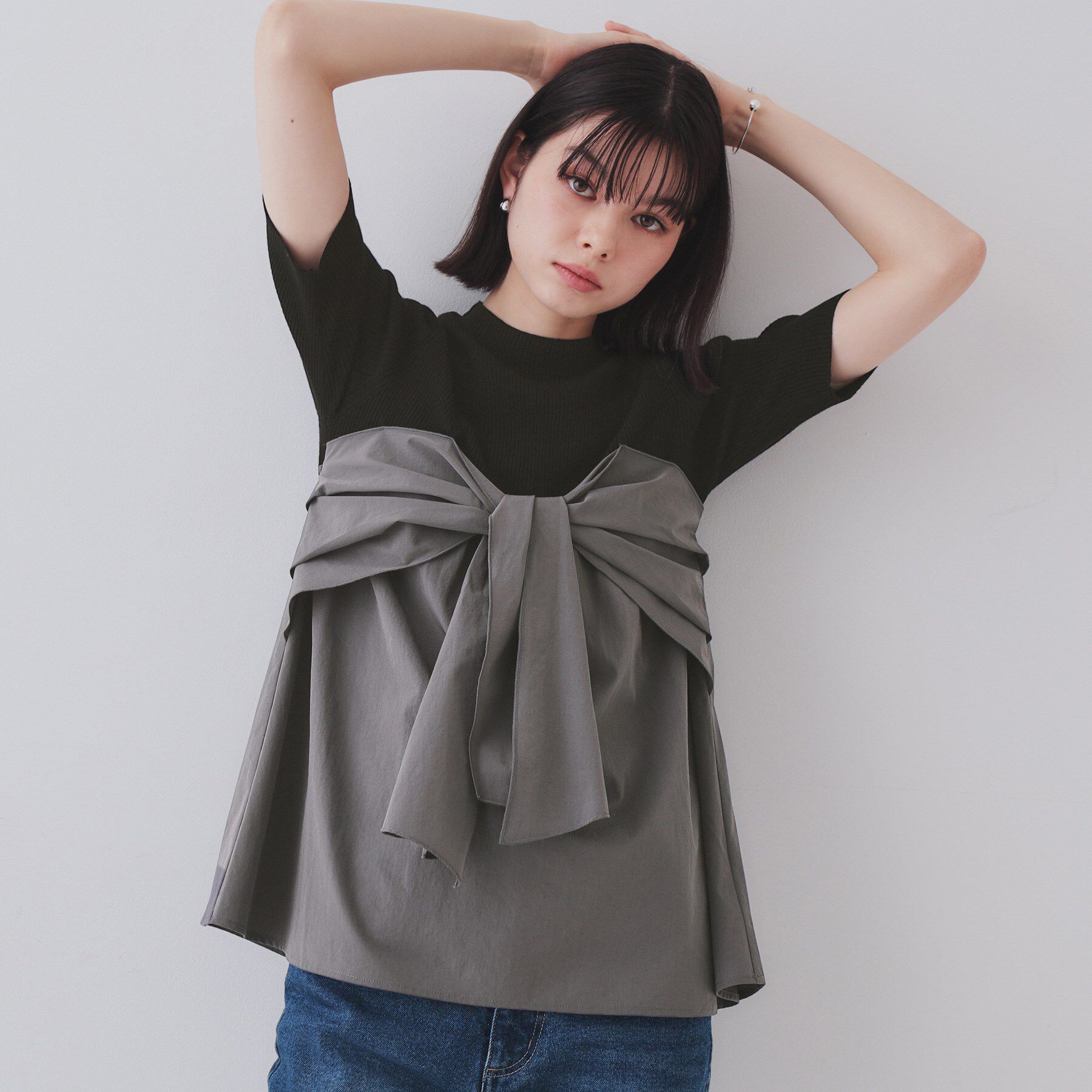 OPAQUE.CLIP「リボンビスチェドッキングニット【洗濯機洗い可】」|ニット・セーター|