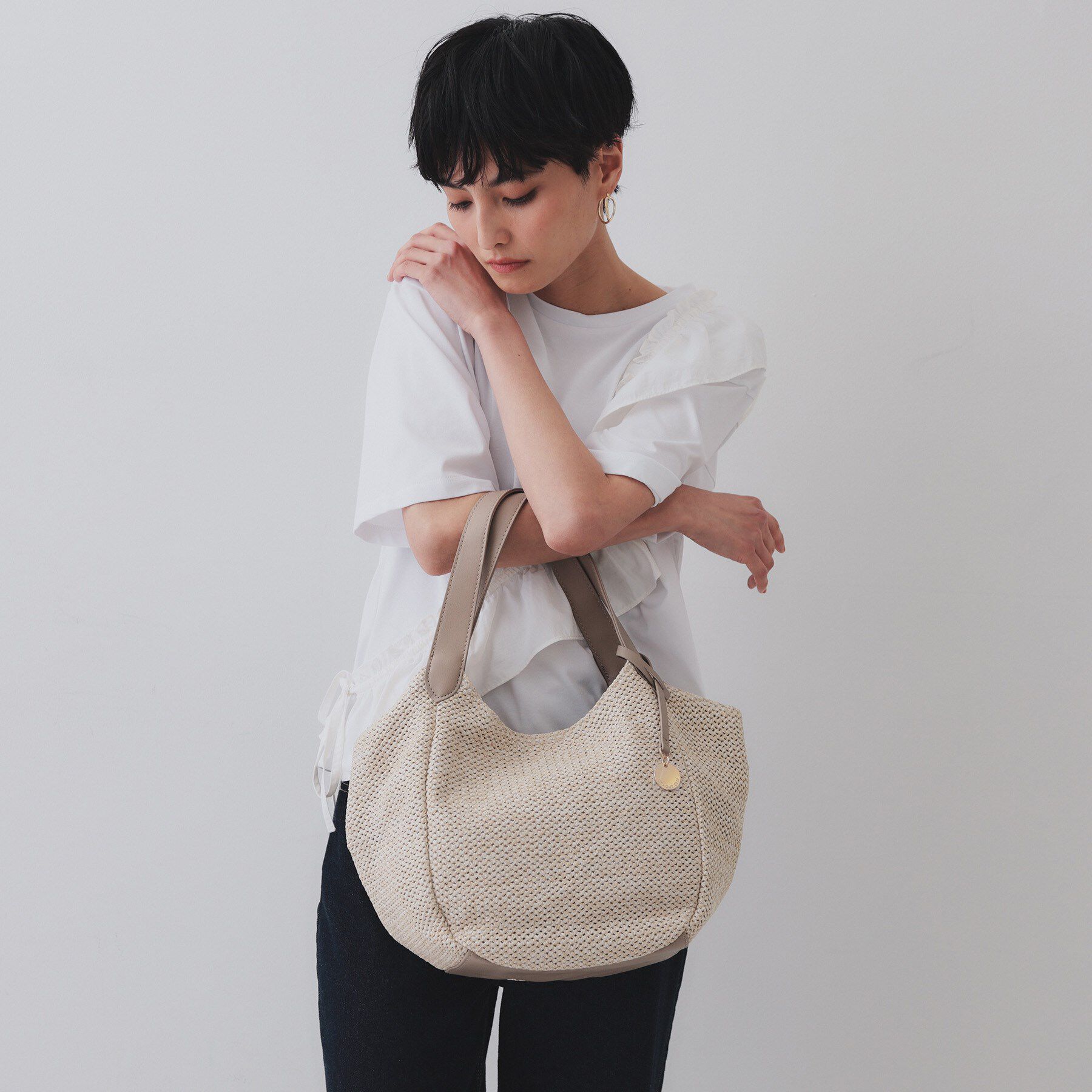 OPAQUE.CLIP「雑材合皮コンビマチ付きトートバッグ」|トートバッグ|モカブラウン(542