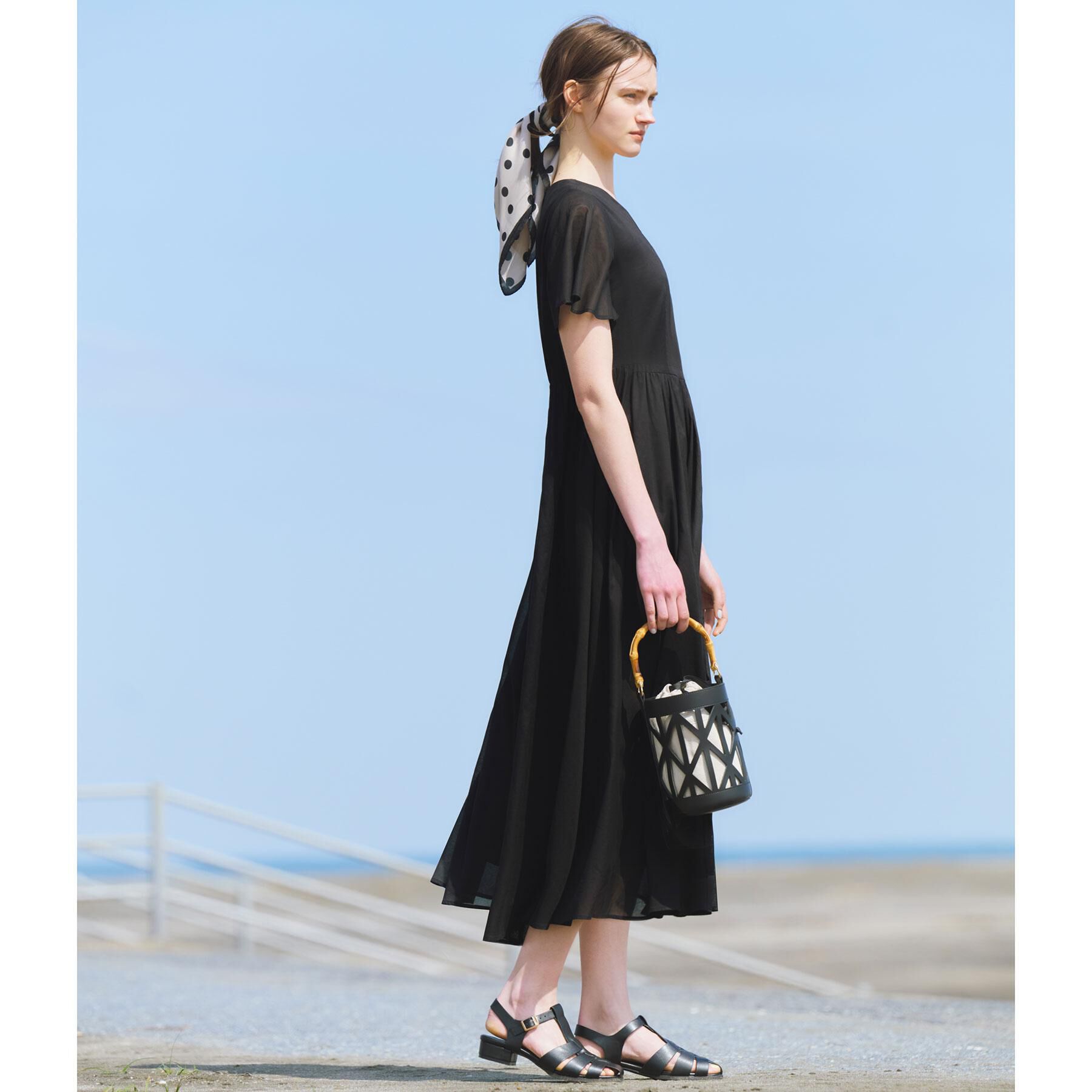 OPAQUE.CLIP「Vネックフィット＆フレアドレス/オーガニックコットン混【洗濯機洗い可】」|ワンピース|