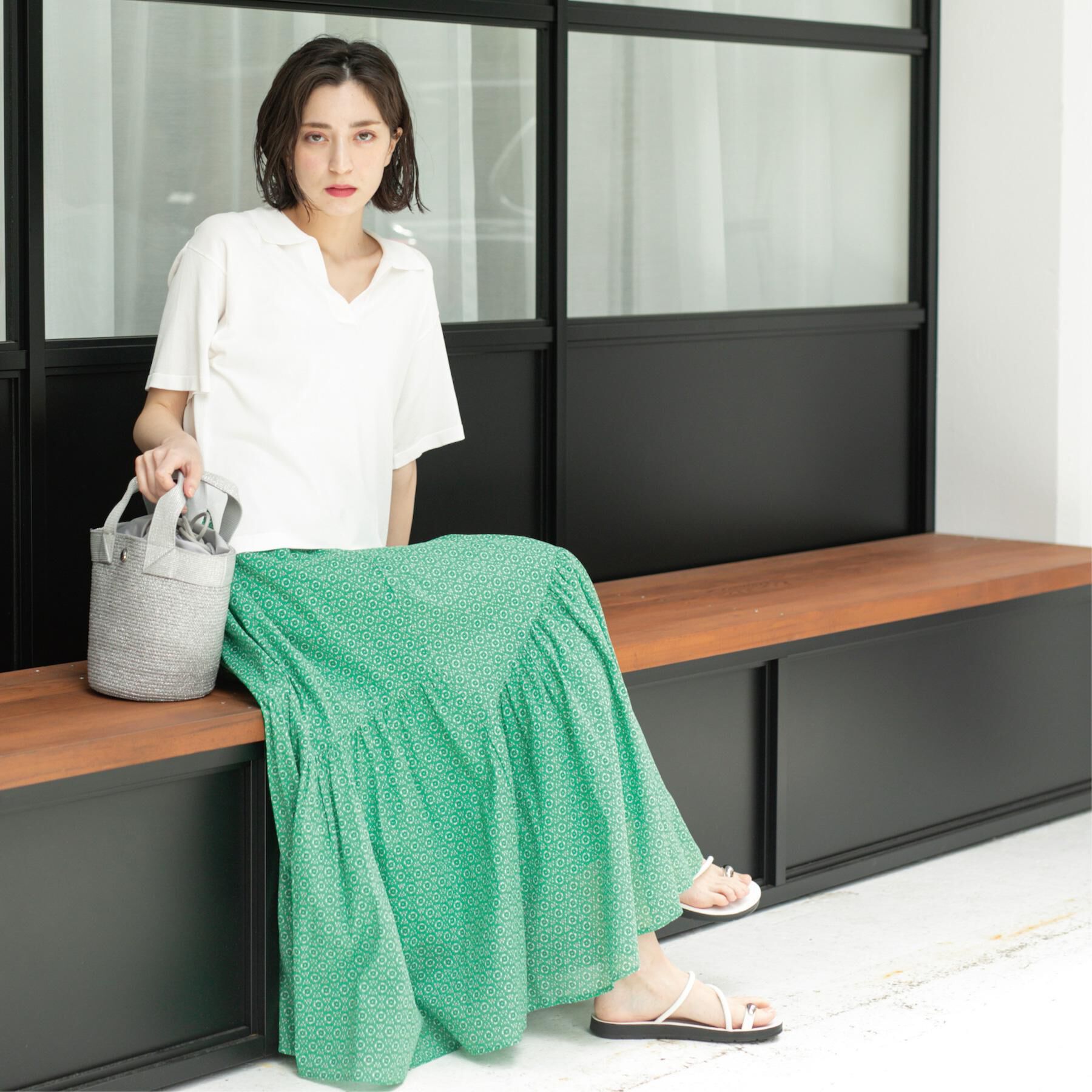 OPAQUE.CLIP「ギャザーフレアスカート/オーガニックコットン混【洗濯機洗い可】」|スカート|