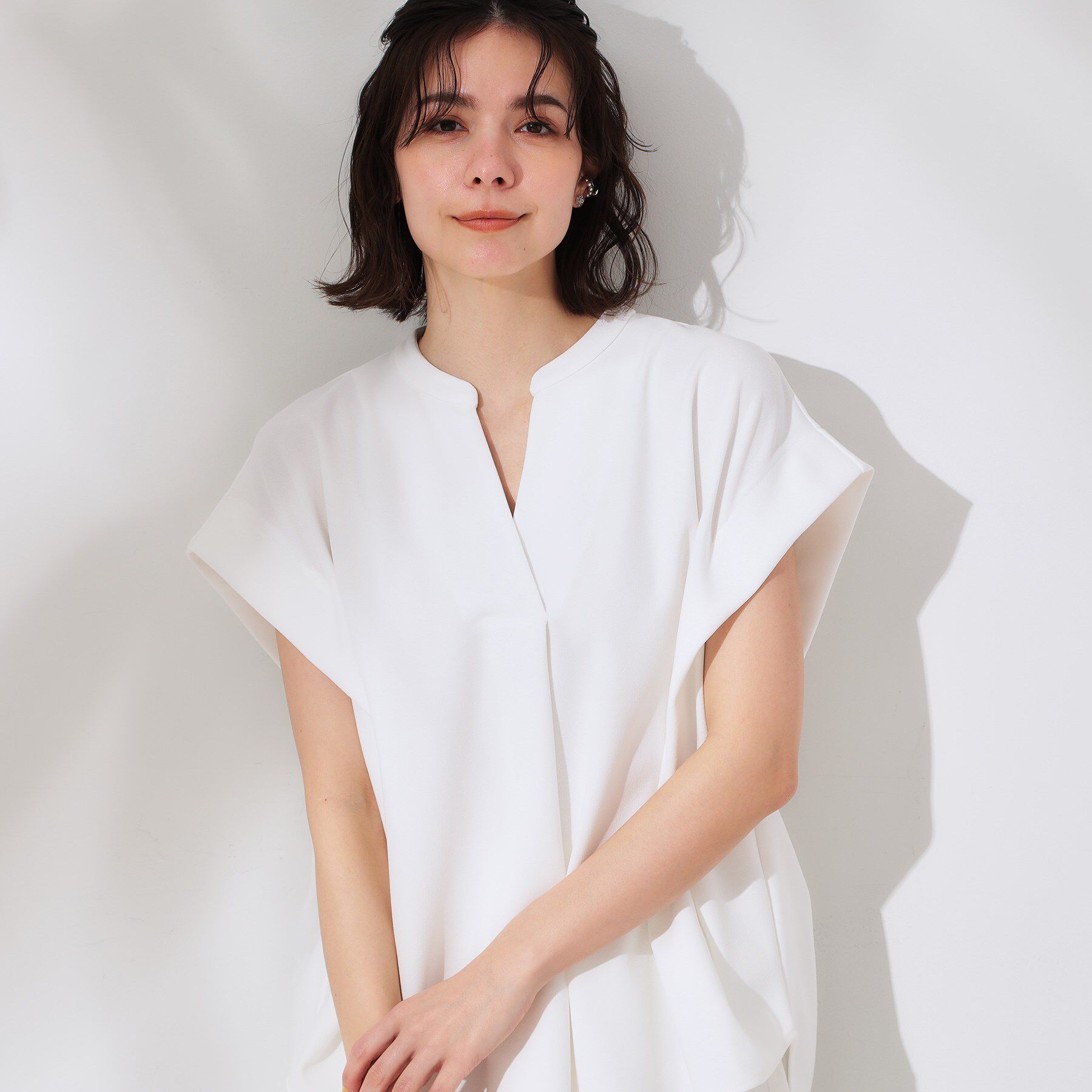 OPAQUE.CLIP「スキッパーフレンチスリーブトップス【UV/吸水速乾/洗濯機洗い可】」|Tシャツ・カットソー|