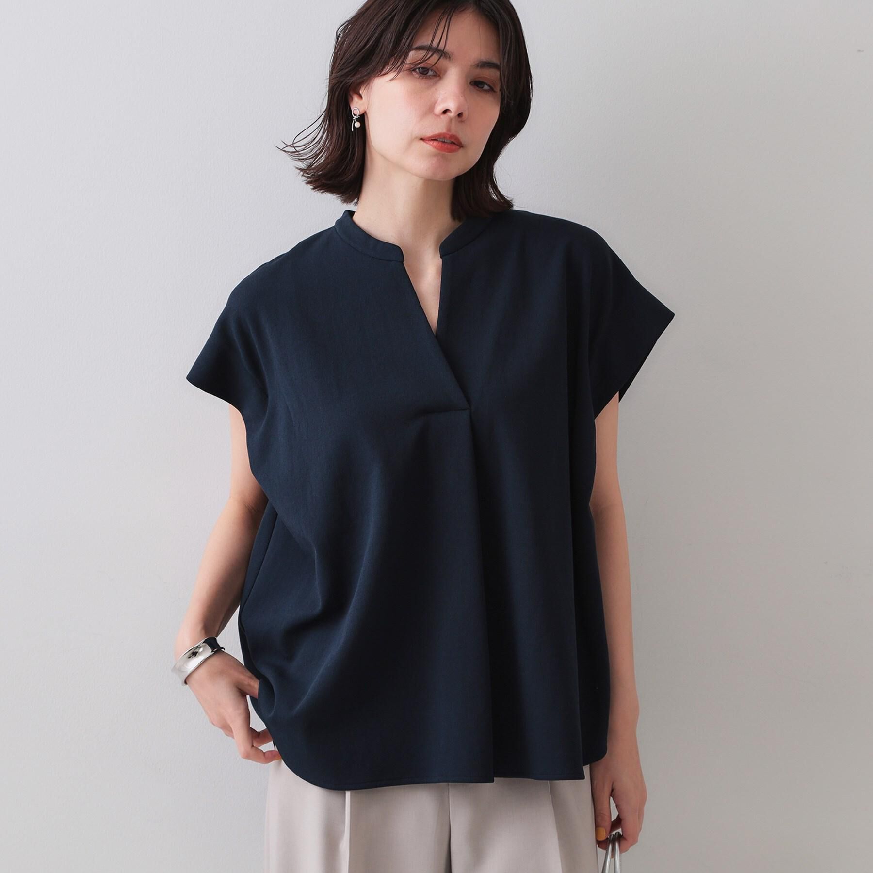 OPAQUE.CLIP「スキッパーフレンチスリーブトップス【UV/吸水速乾/洗濯機洗い可】」|Tシャツ・カットソー|