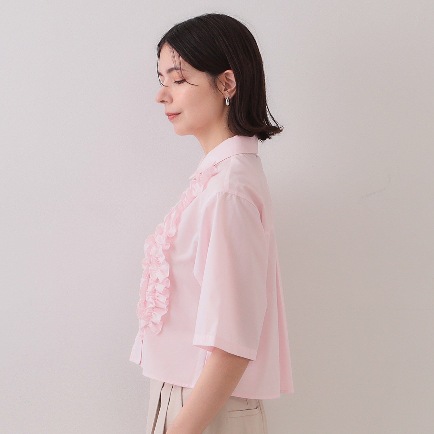 OPAQUE.CLIP「フリルショートシャツ【洗濯機洗い可】」|シャツ・ブラウス|