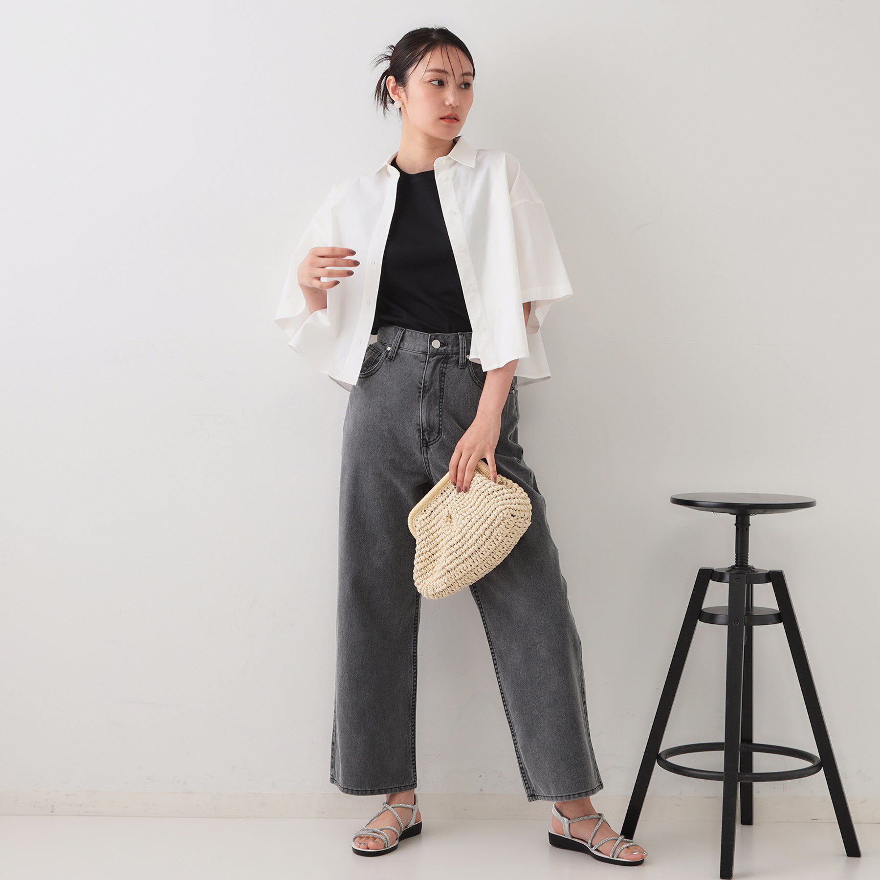 OPAQUE.CLIP「クロップドハーフスリーブシャツ【洗濯機洗い可】」|シャツ・ブラウス|